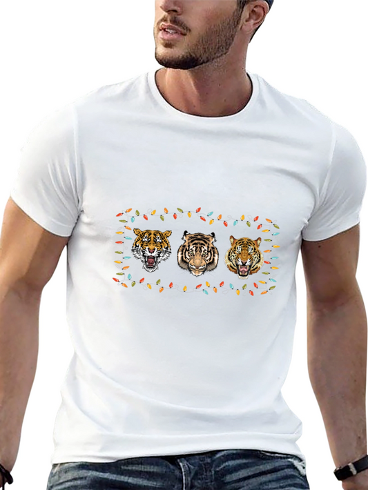 Tiger Trio Christmas Lights T-Shirt - Black