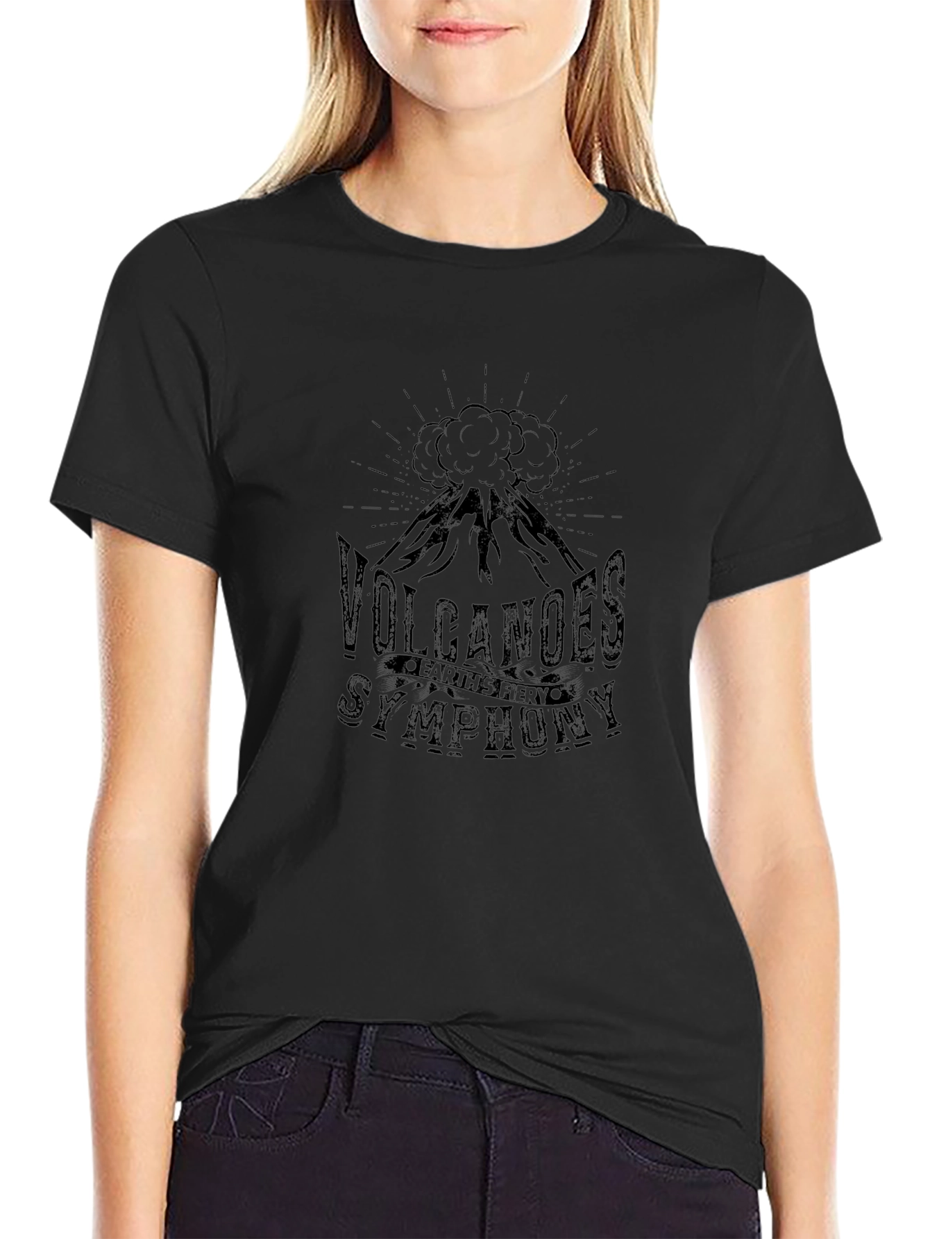 Volcanoes Symphony Mens Black Graphic T-Shirt