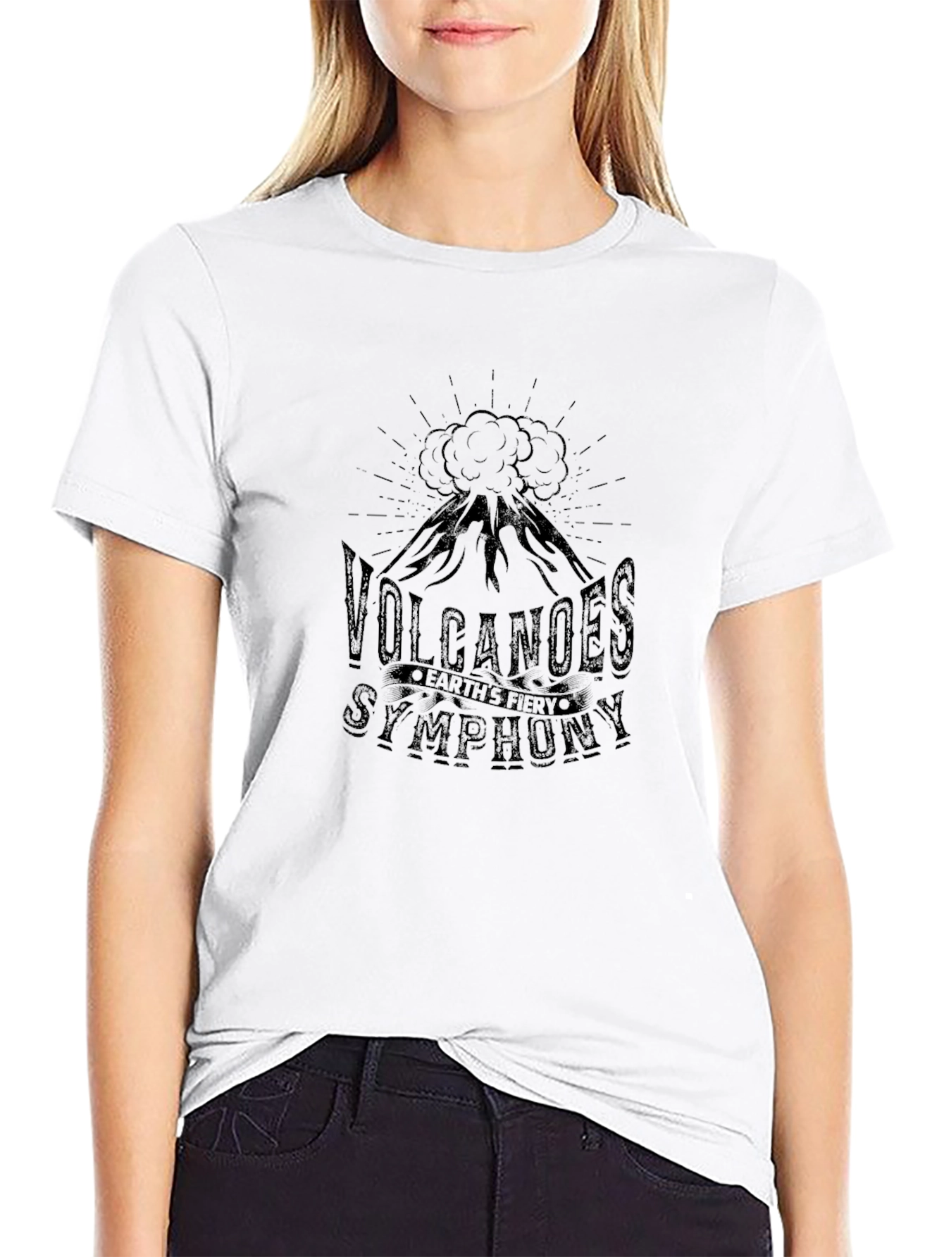 Volcanoes Symphony Mens Black Graphic T-Shirt