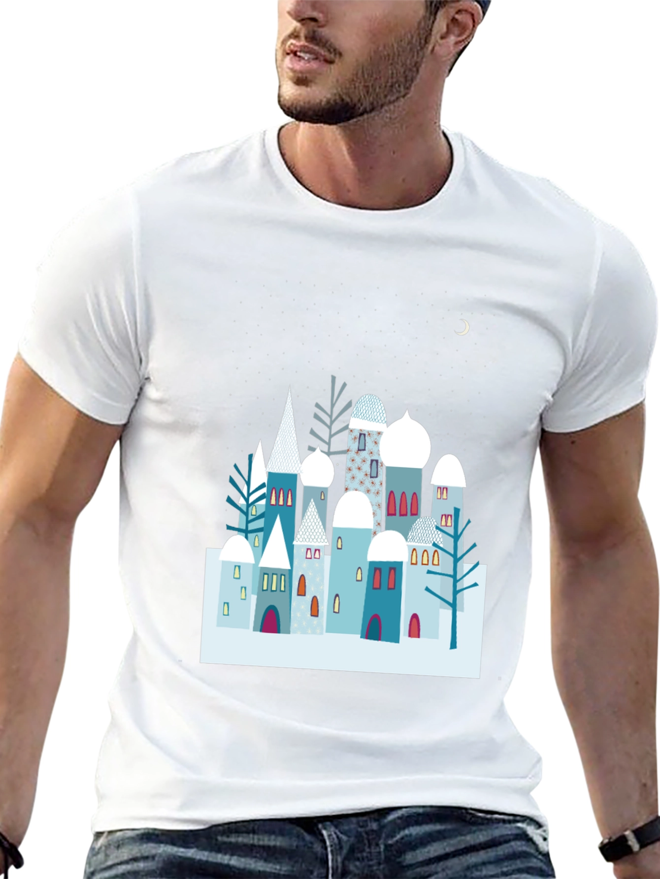 Winter Village Graphic Tee - Unique Design Soft Cotton