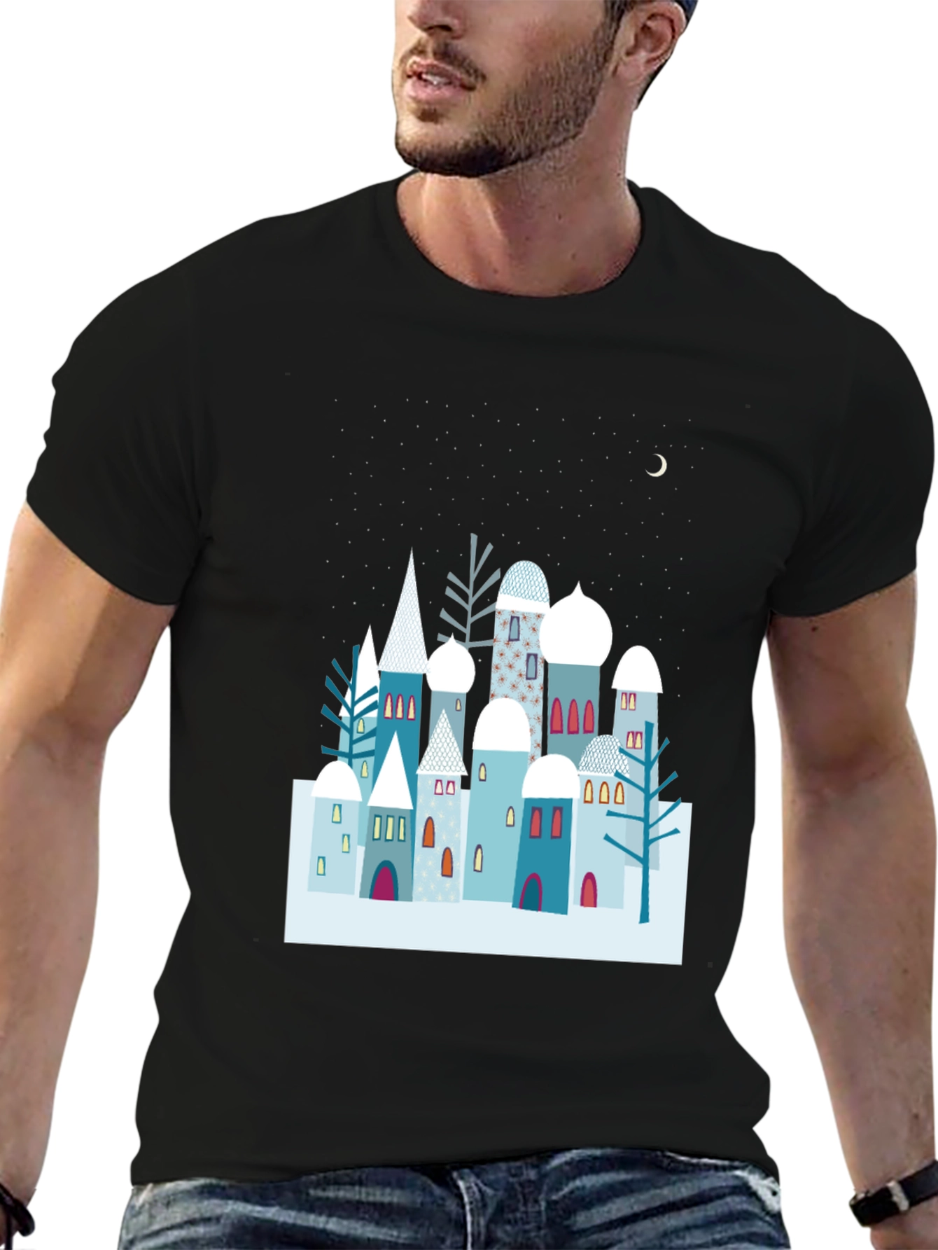Winter Village Graphic Tee - Unique Design Soft Cotton