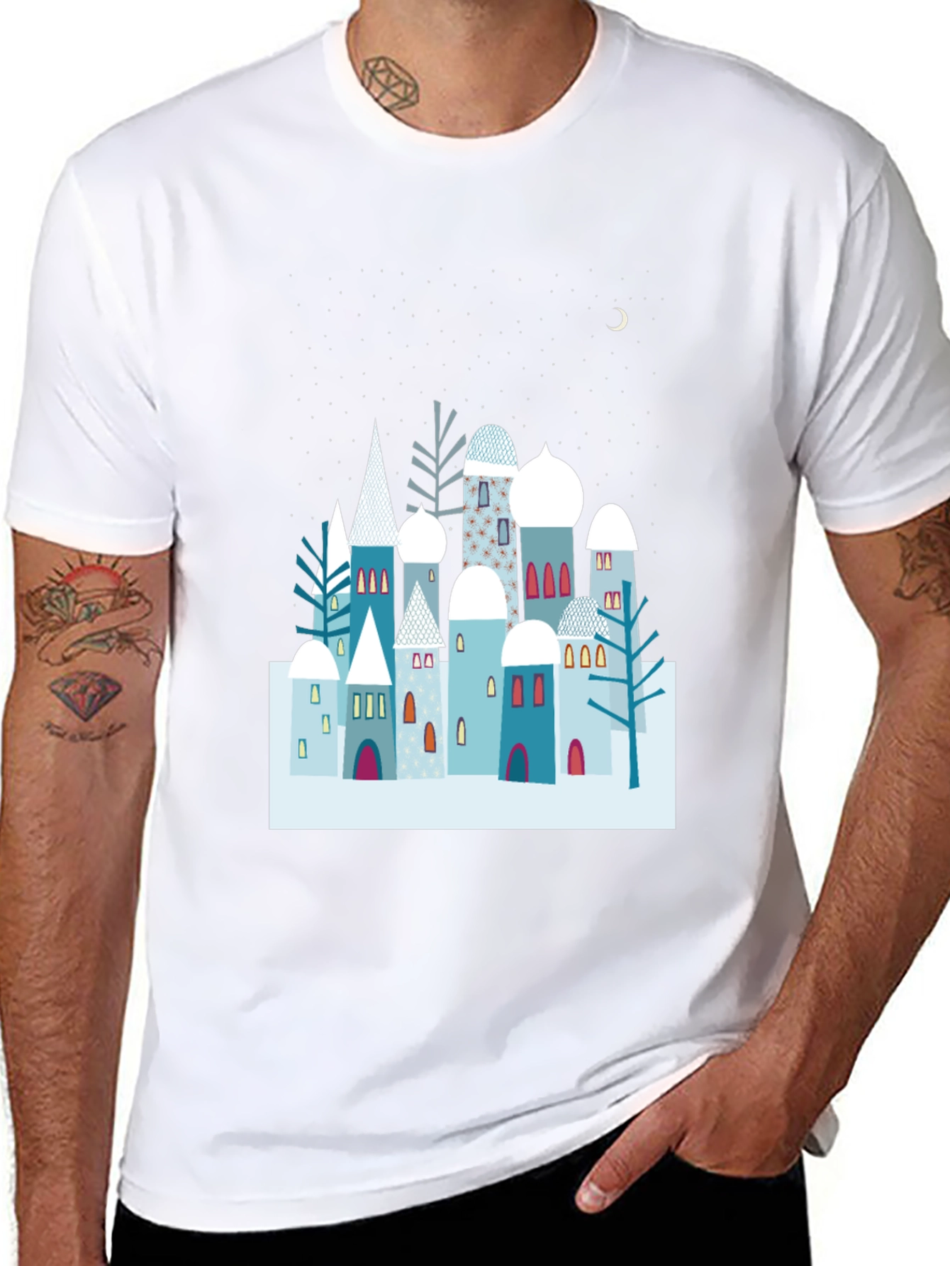 Winter Village Graphic Tee - Unique Design Soft Cotton