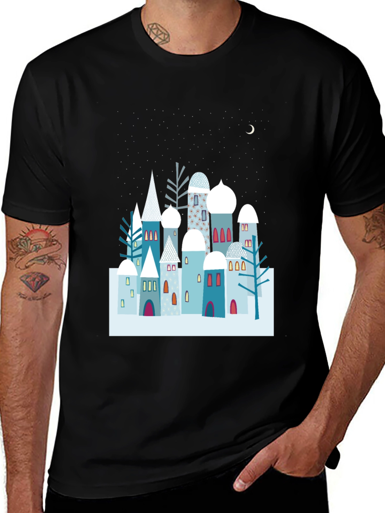 Winter Village Graphic Tee - Unique Design Soft Cotton