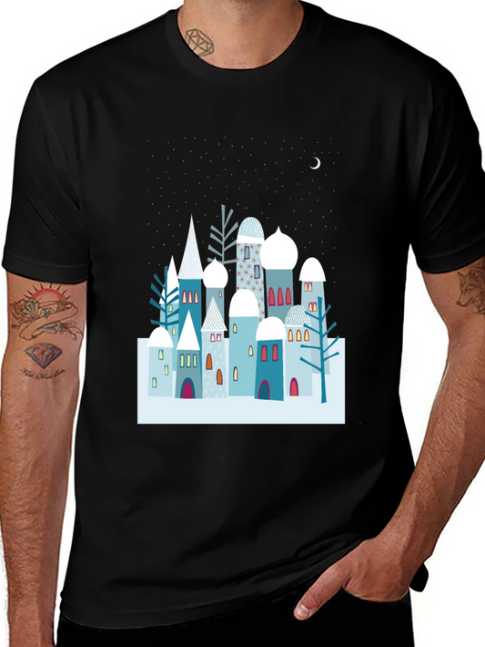 Winter Village Graphic Tee - Unique Design Soft Cotton