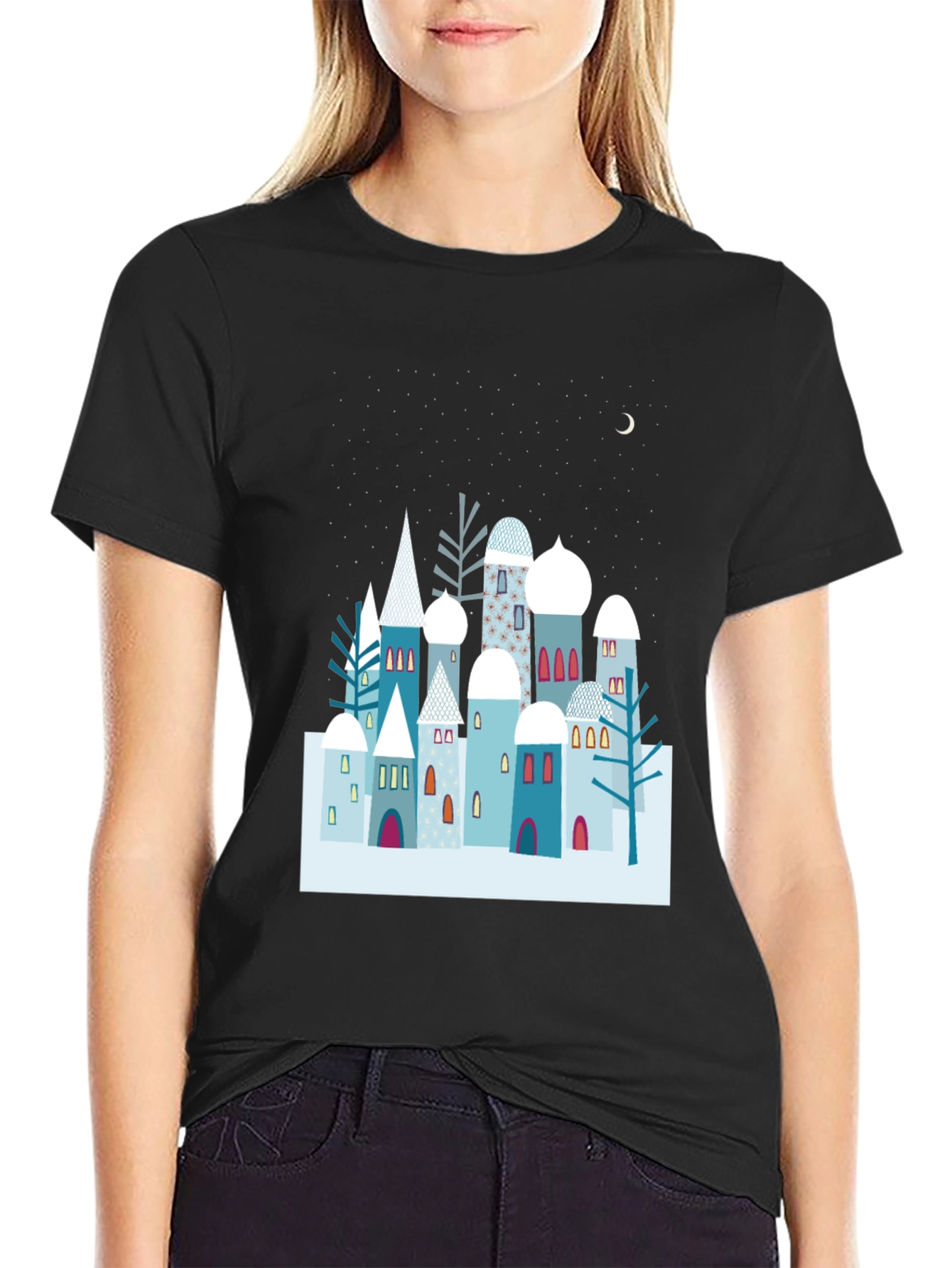 Winter Village Graphic Tee - Unique Design Soft Cotton