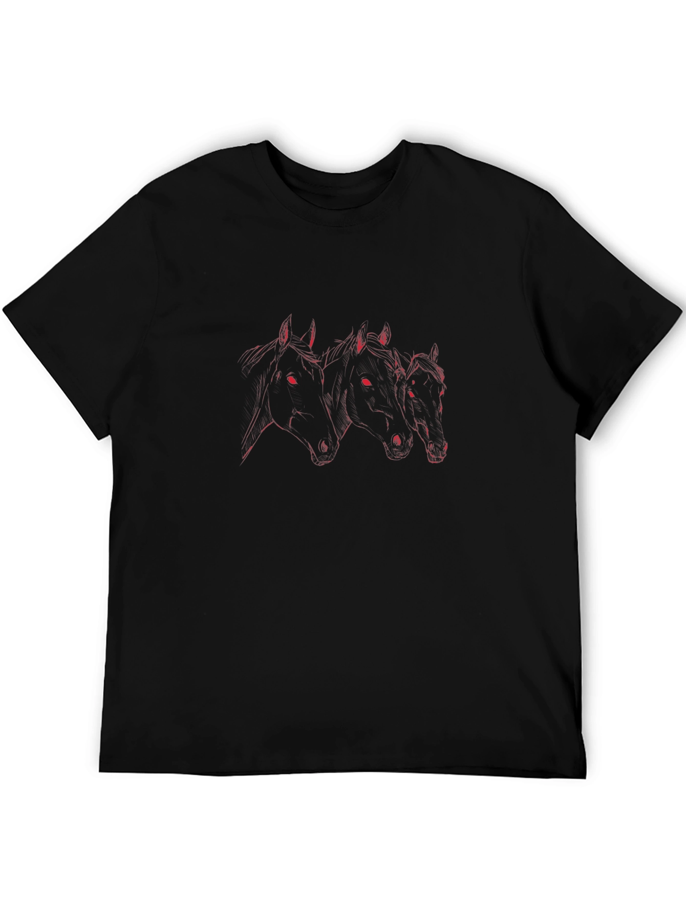 Black T-Shirt with Red Horse Heads Design