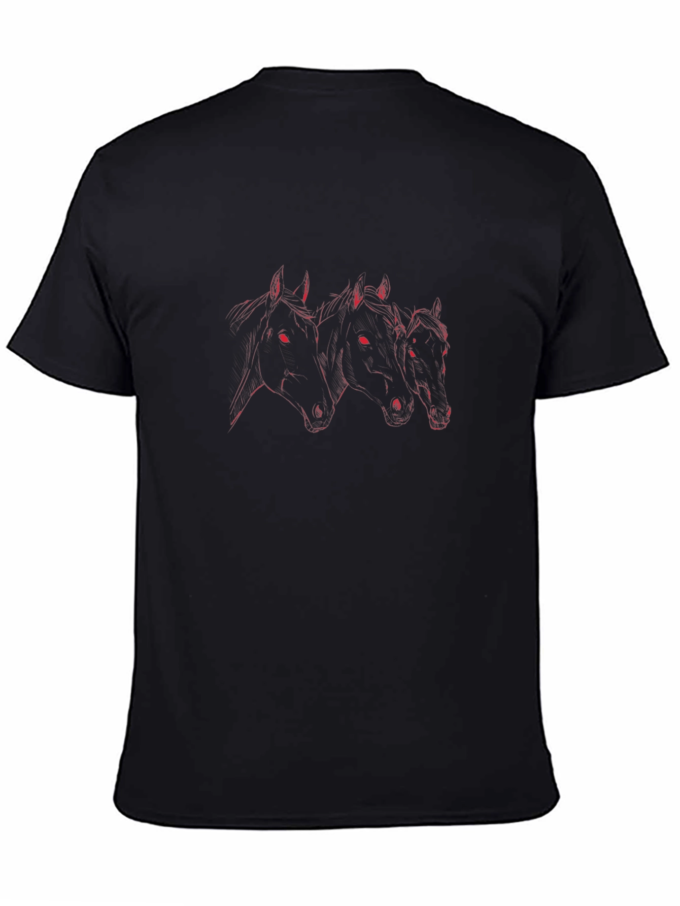 Black T-Shirt with Red Horse Heads Design