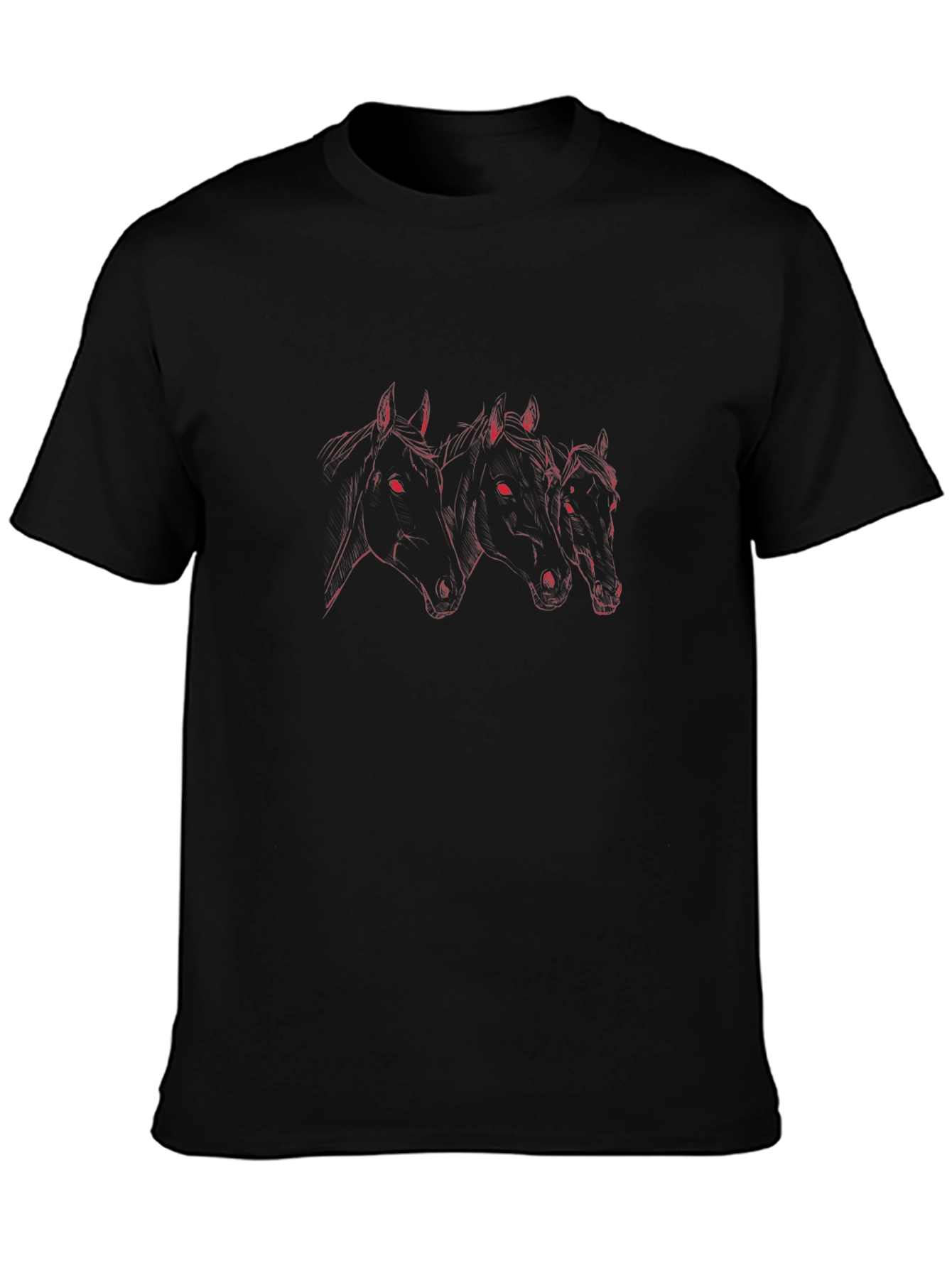 Black T-Shirt with Red Horse Heads Design