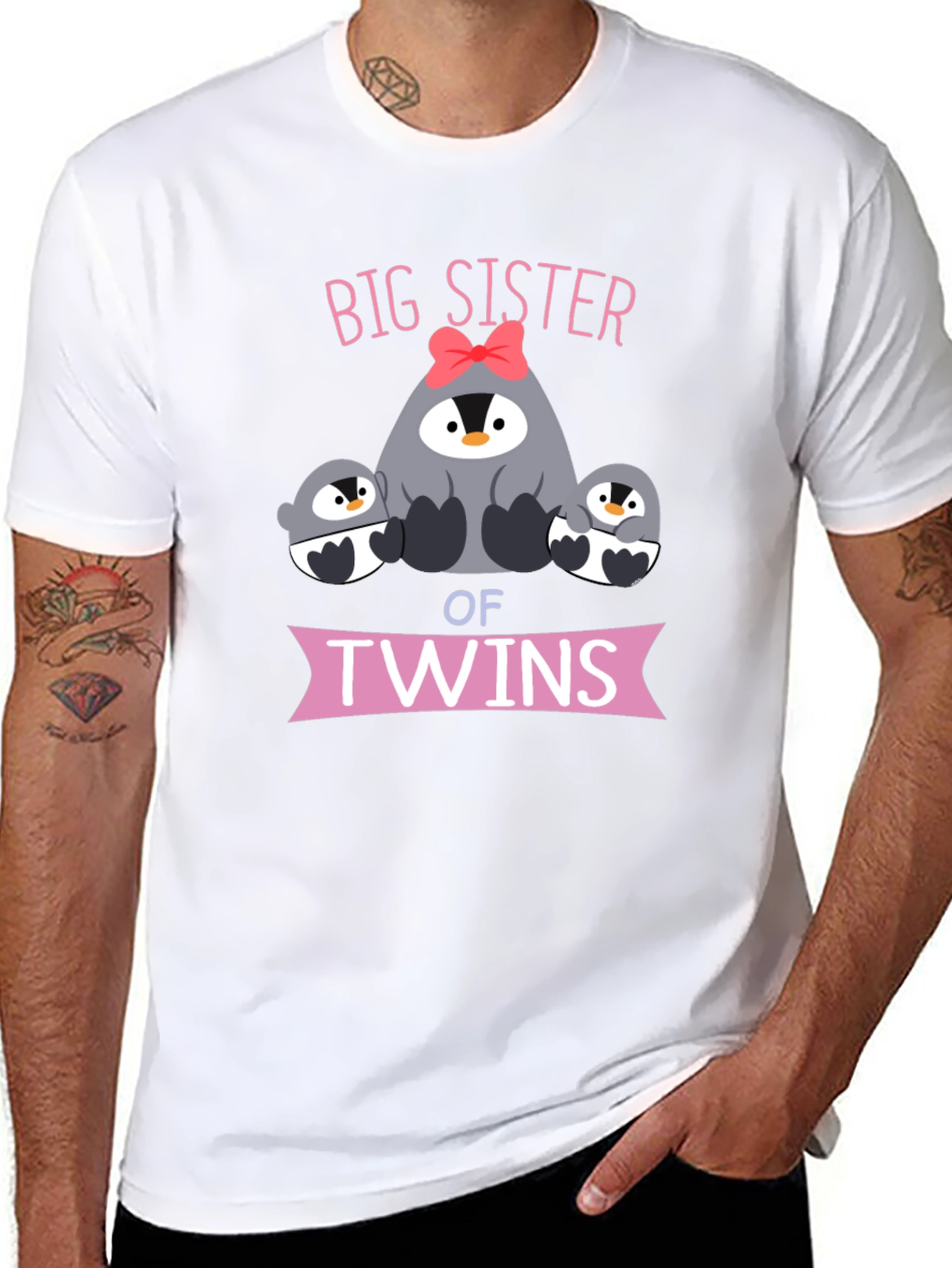 Big Sister of Twins Penguin T-Shirt