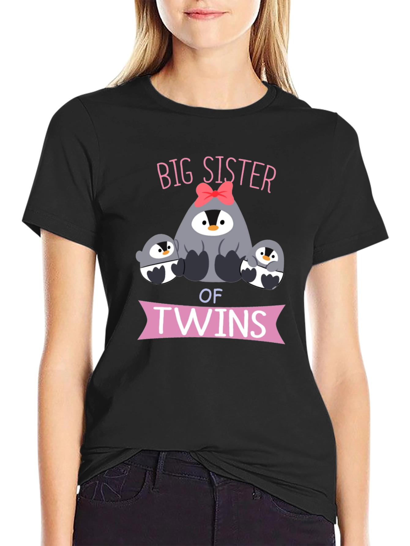 Big Sister of Twins Penguin T-Shirt