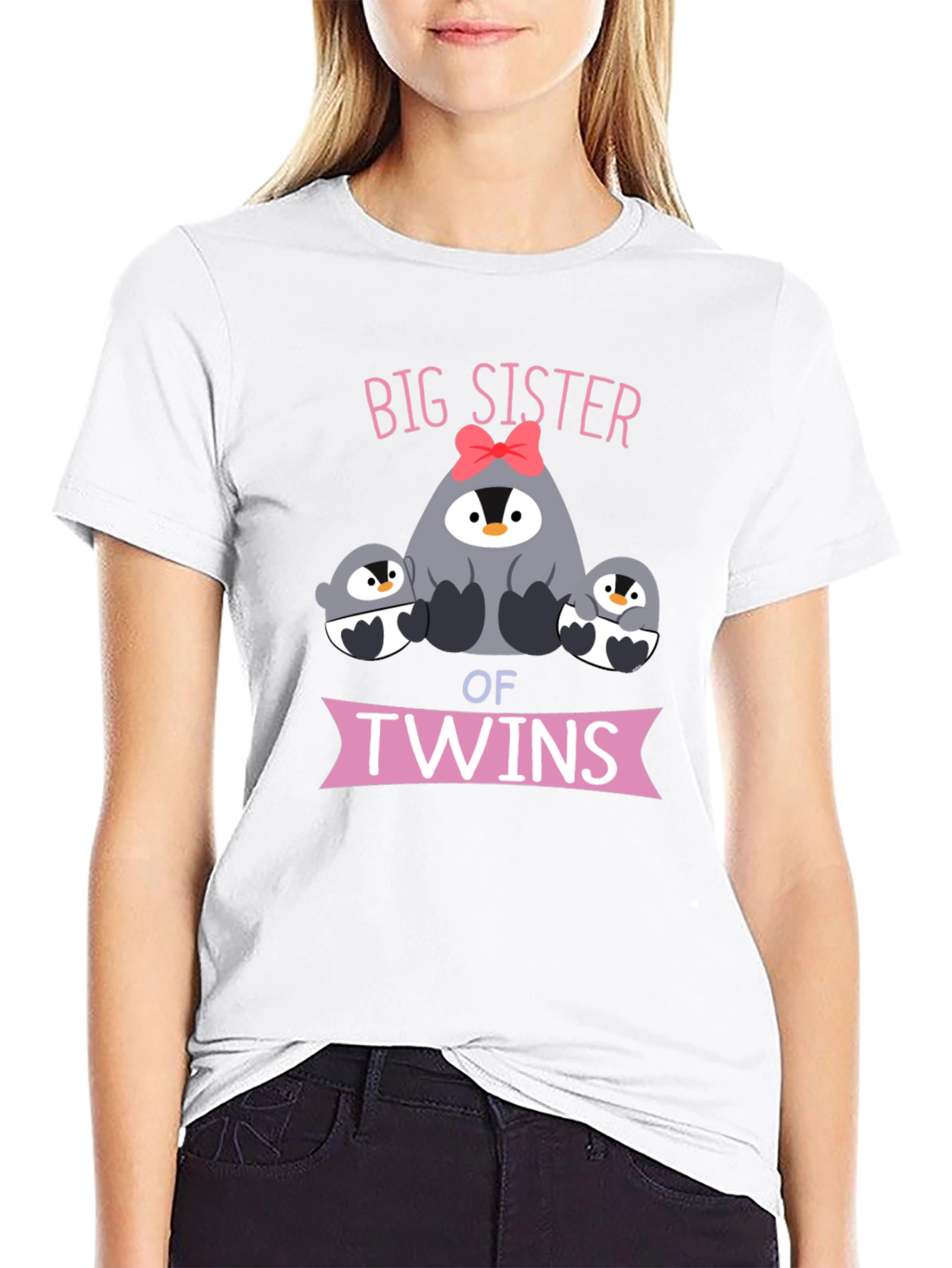 Big Sister of Twins Penguin T-Shirt