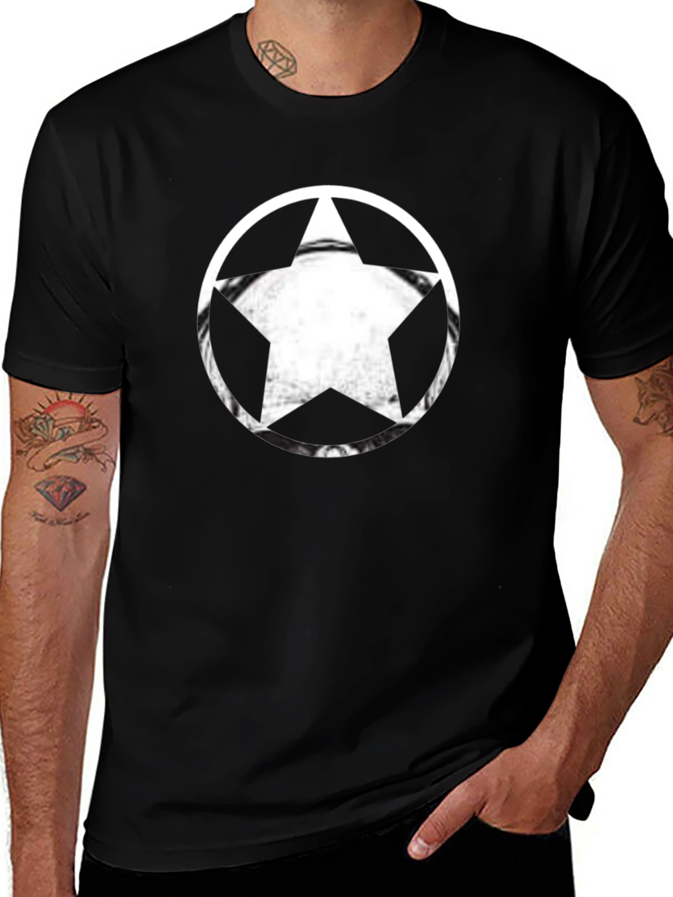 Black T-Shirt with Star Circle Graphic
