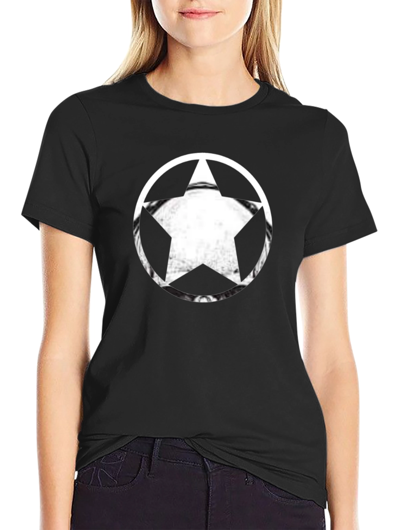 Black T-Shirt with Star Circle Graphic