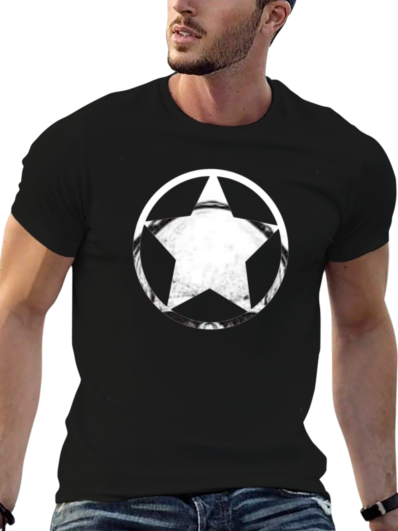 Black T-Shirt with Star Circle Graphic