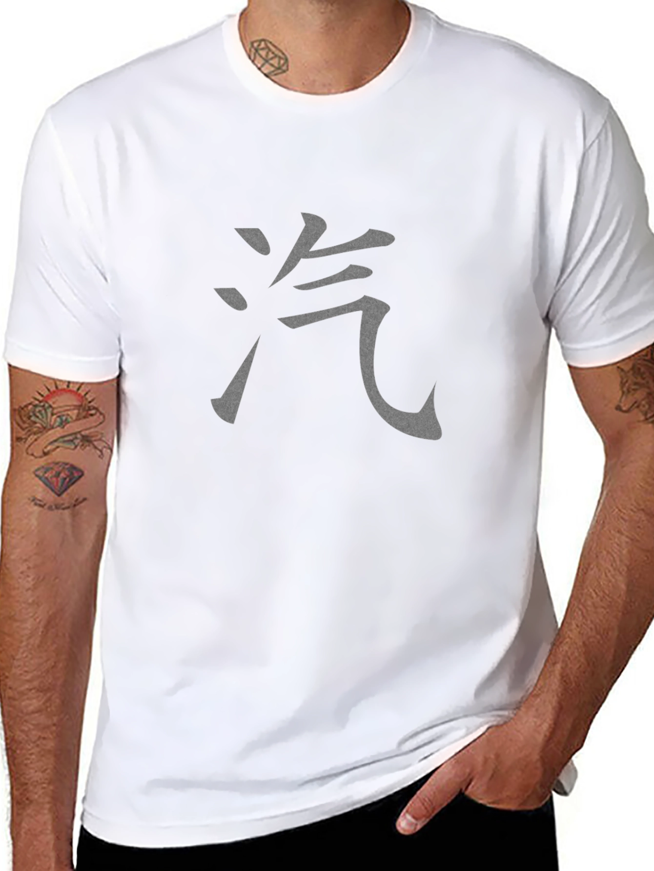 Black Tee with Asian Character Graphic Print