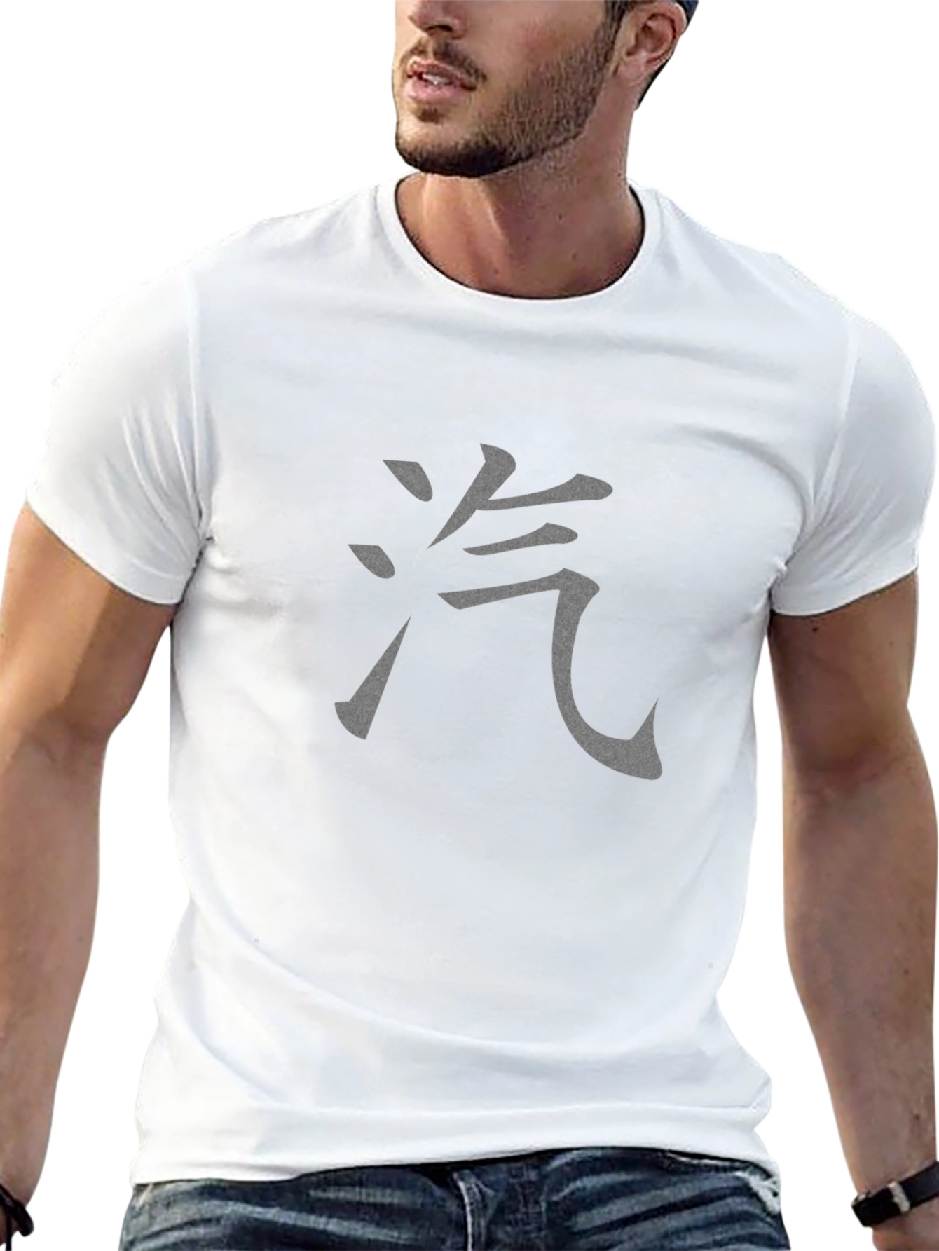 Black Tee with Asian Character Graphic Print