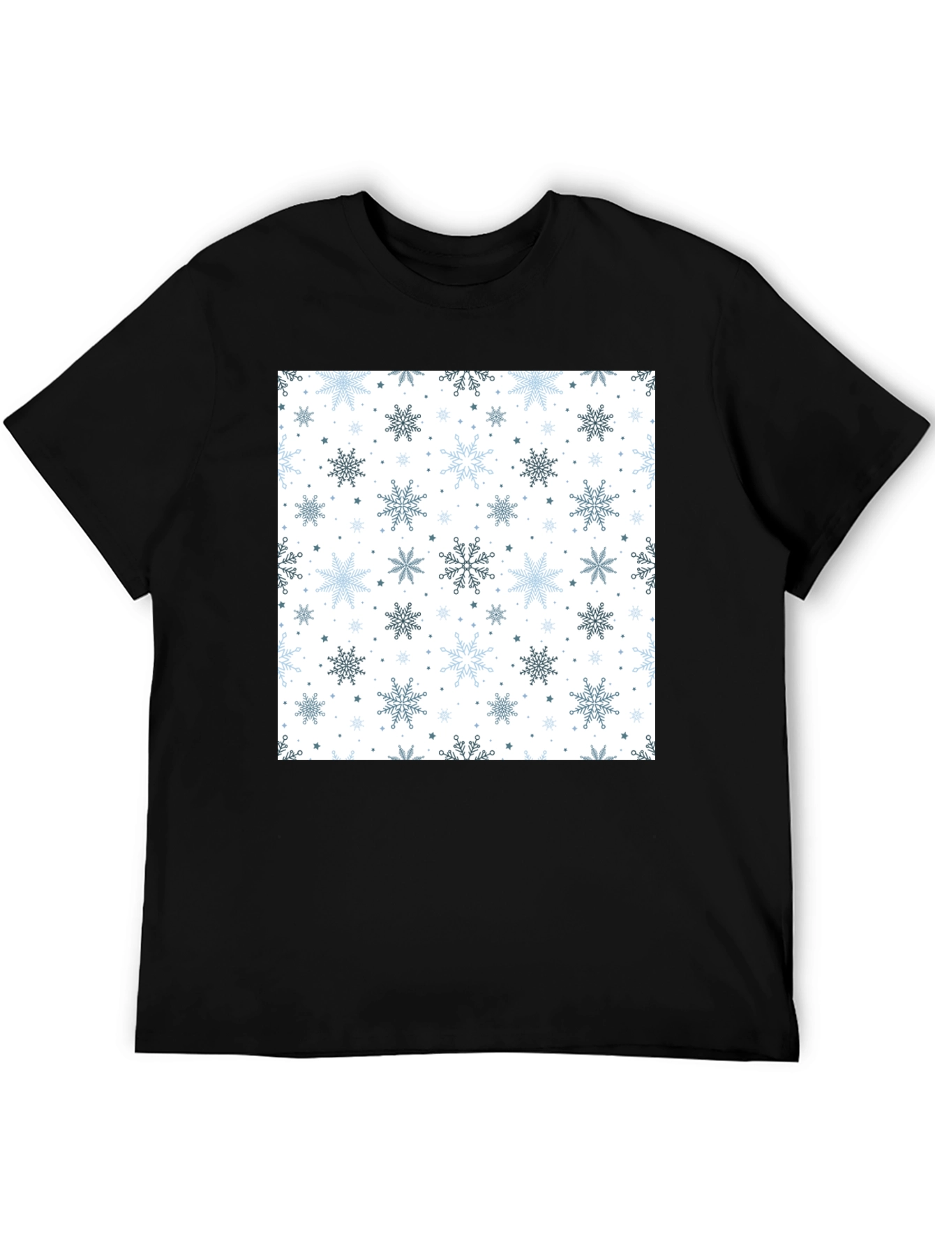 Winter Snowflake Pattern Black T-Shirt