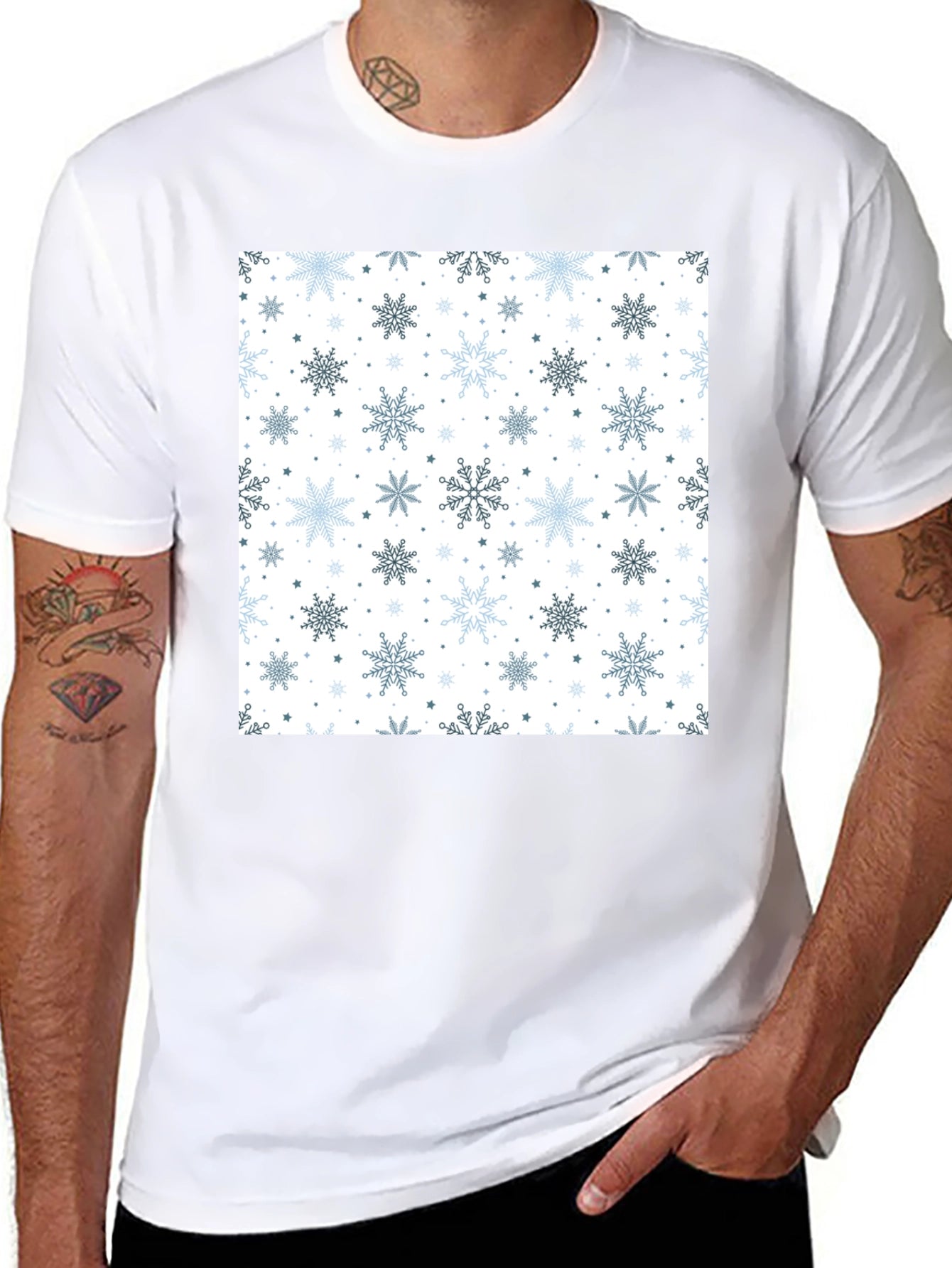 Winter Snowflake Pattern Black T-Shirt