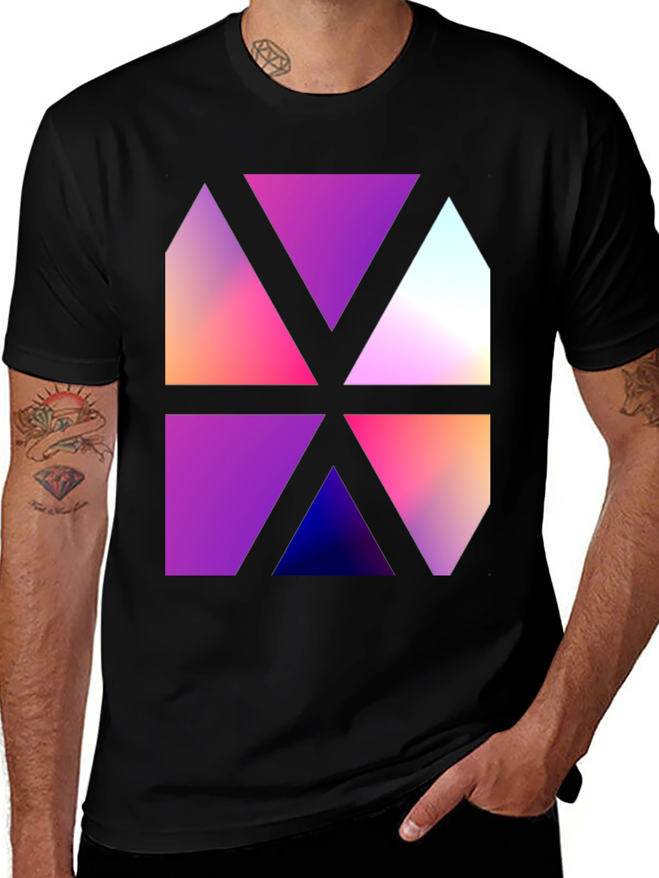 Abstract Geometric Triangle Graphic Black T-Shirt