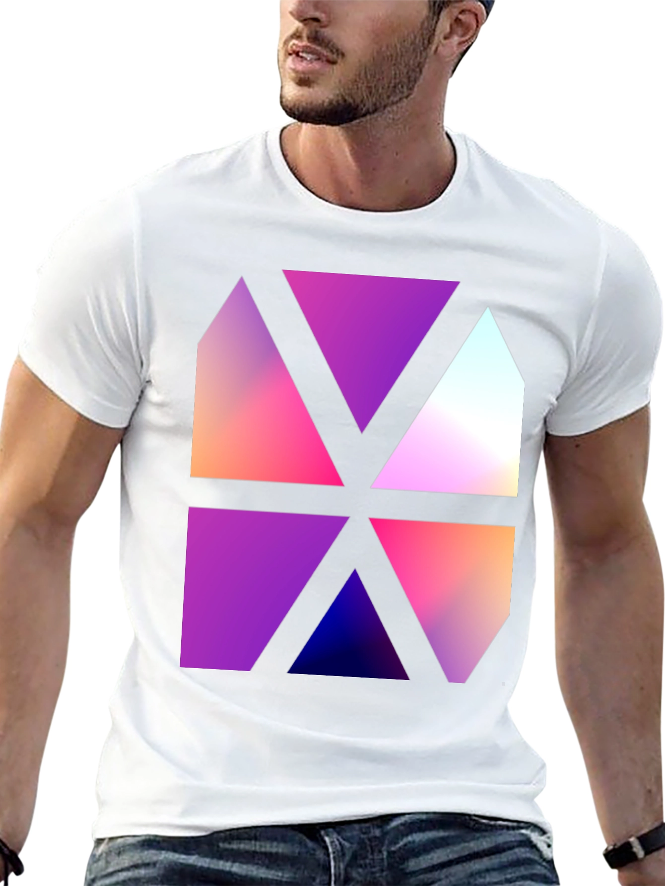 Abstract Geometric Triangle Graphic Black T-Shirt