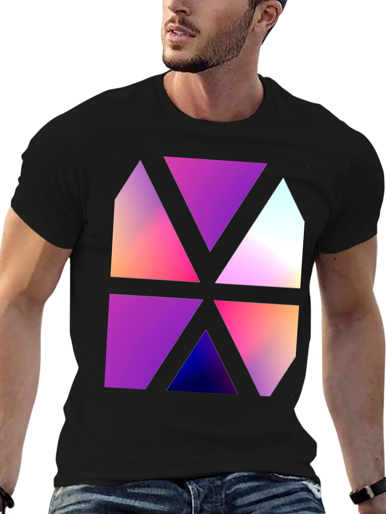 Abstract Geometric Triangle Graphic Black T-Shirt