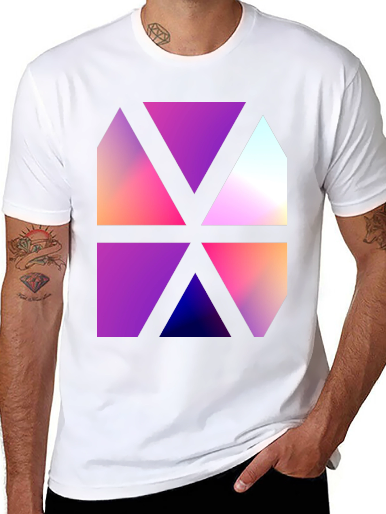 Abstract Geometric Triangle Graphic Black T-Shirt