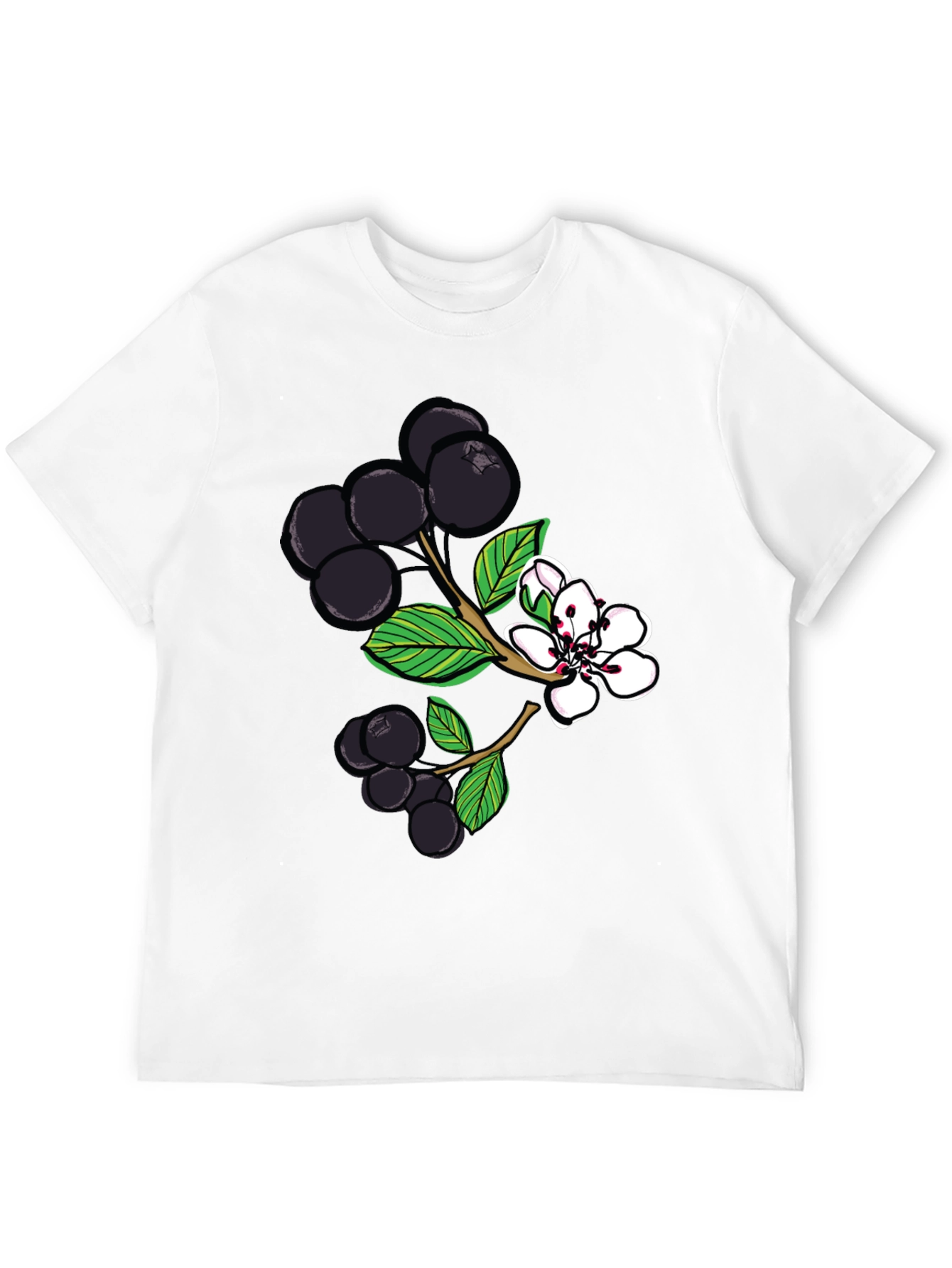 Black Aronia Berry Graphic Tee - Botanical Style