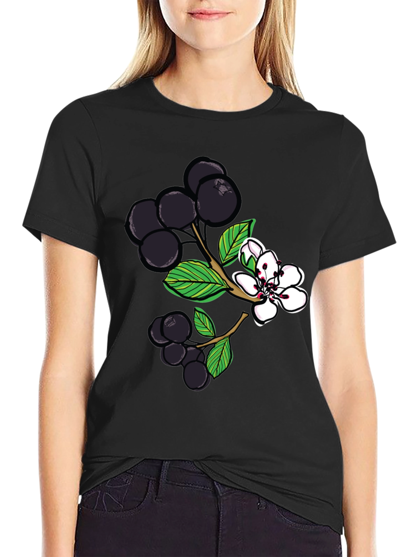 Black Aronia Berry Graphic Tee - Botanical Style