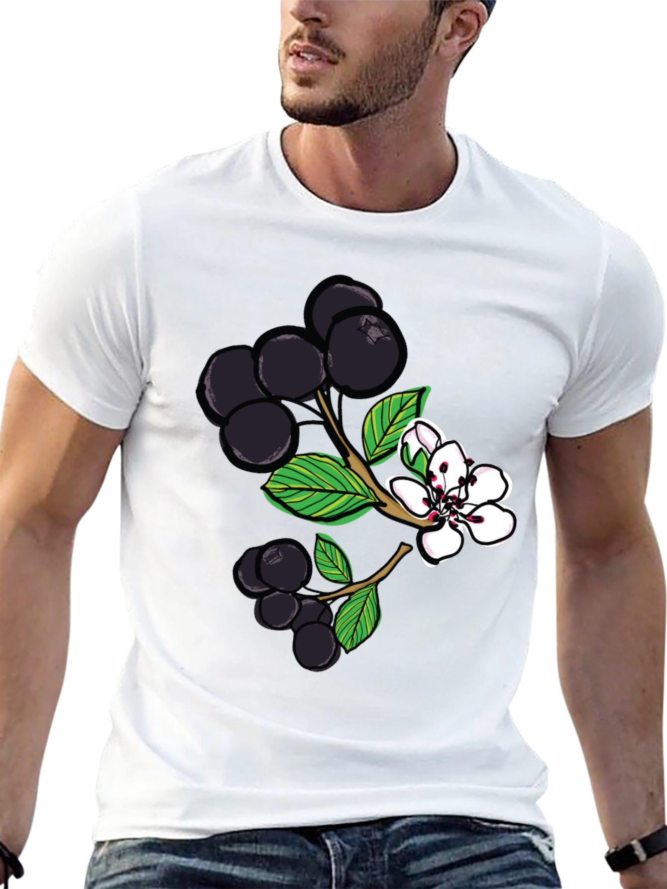 Black Aronia Berry Graphic Tee - Botanical Style