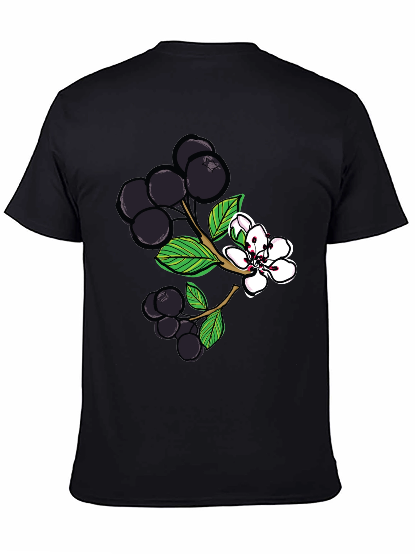 Black Aronia Berry Graphic Tee - Botanical Style