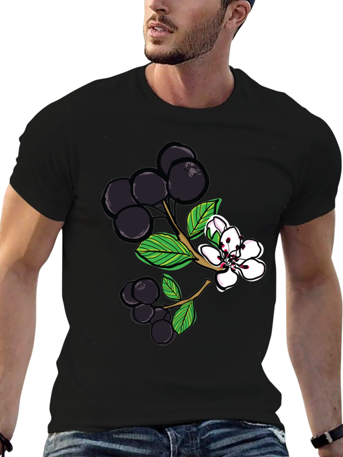 Black Aronia Berry Graphic Tee - Botanical Style