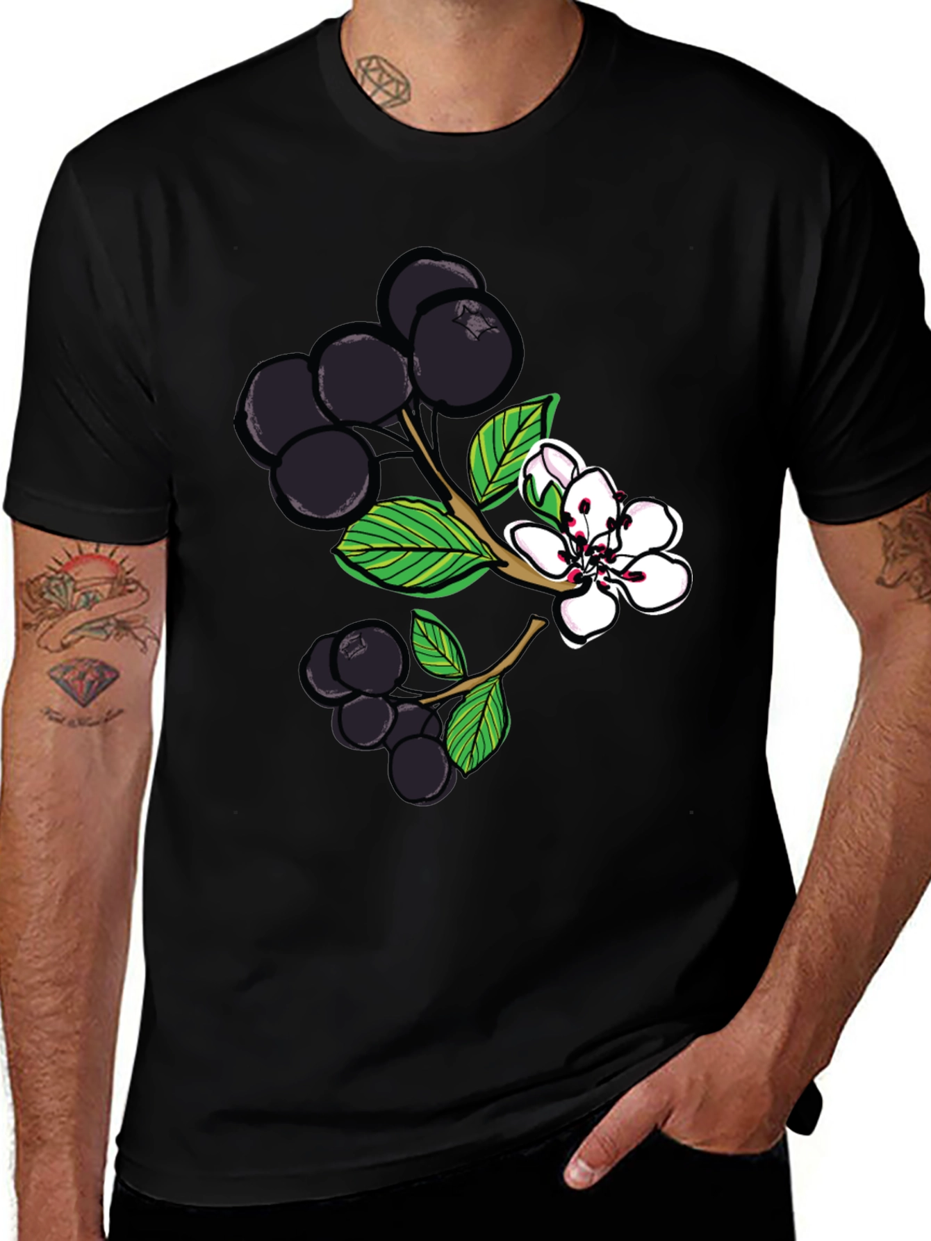 Black Aronia Berry Graphic Tee - Botanical Style
