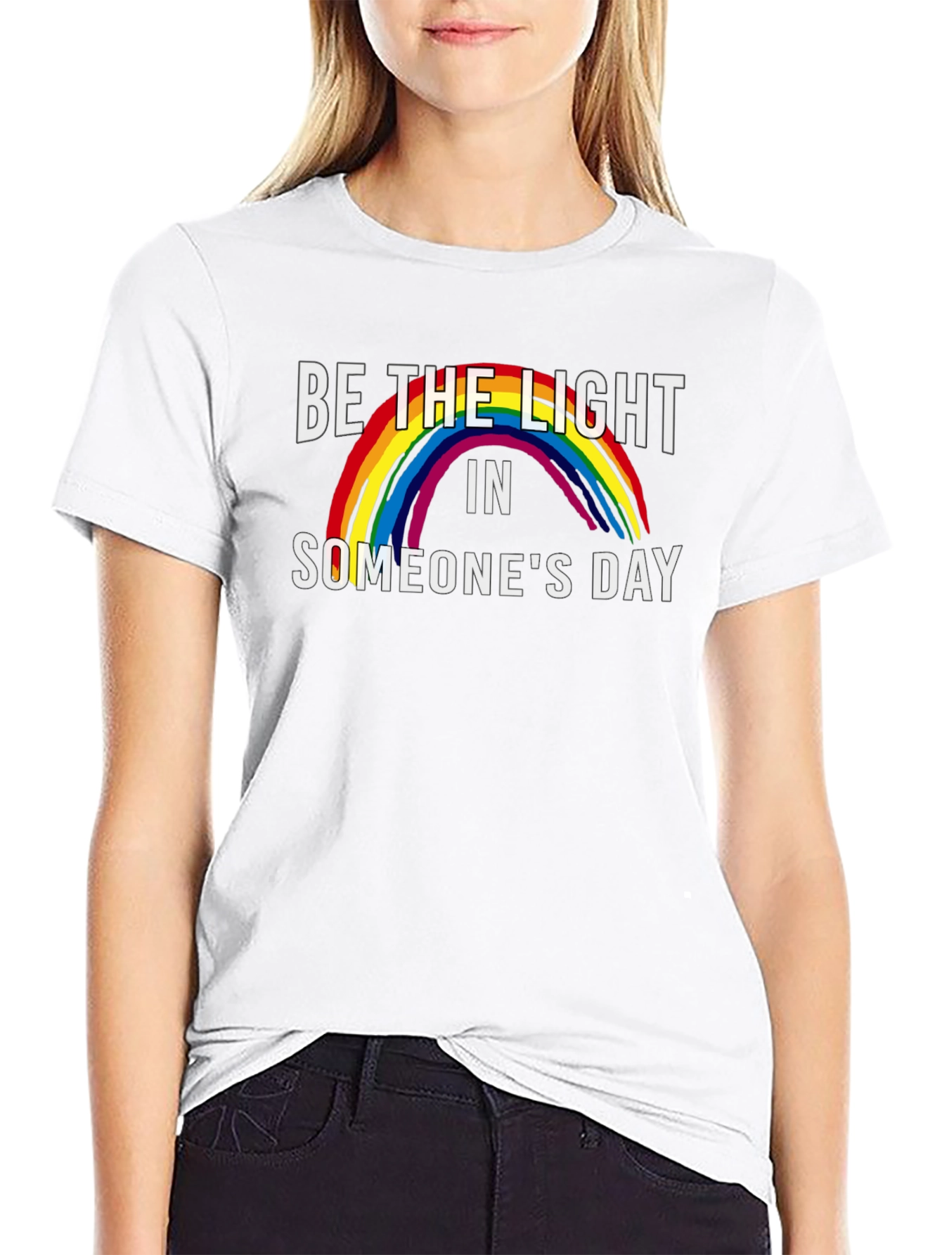 Be the Light Rainbow Graphic Tee - Black