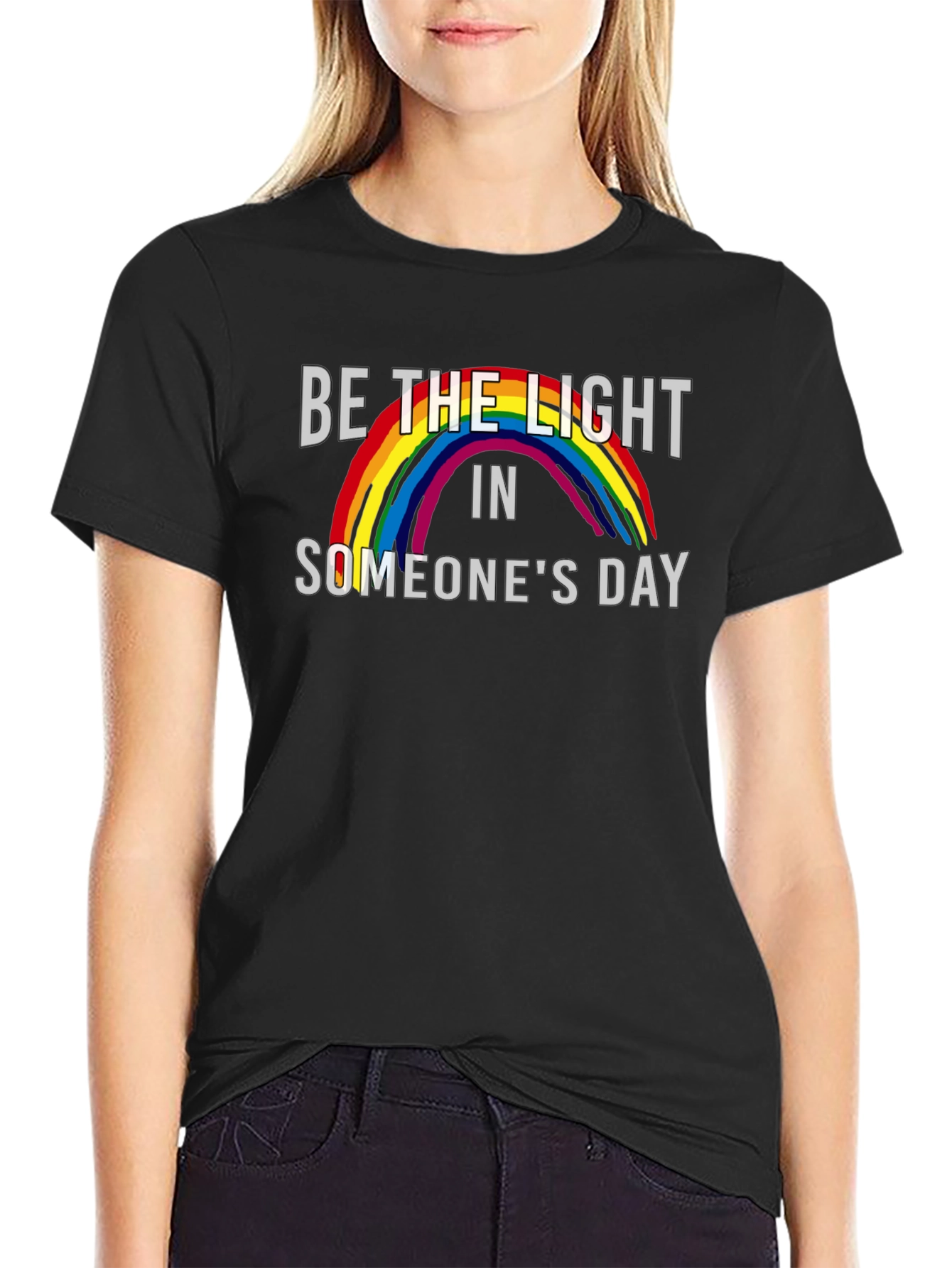 Be the Light Rainbow Graphic Tee - Black