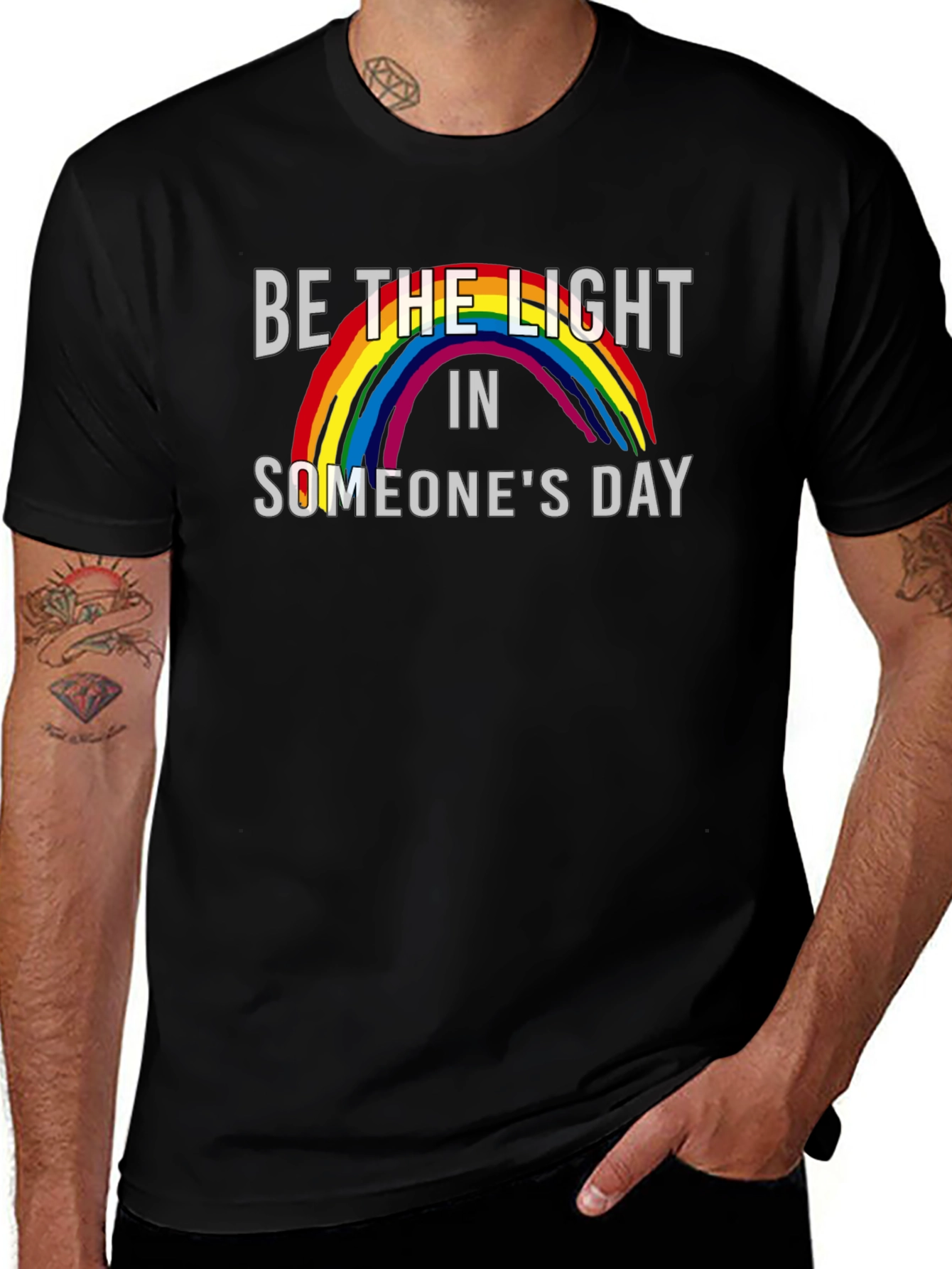 Be the Light Rainbow Graphic Tee - Black