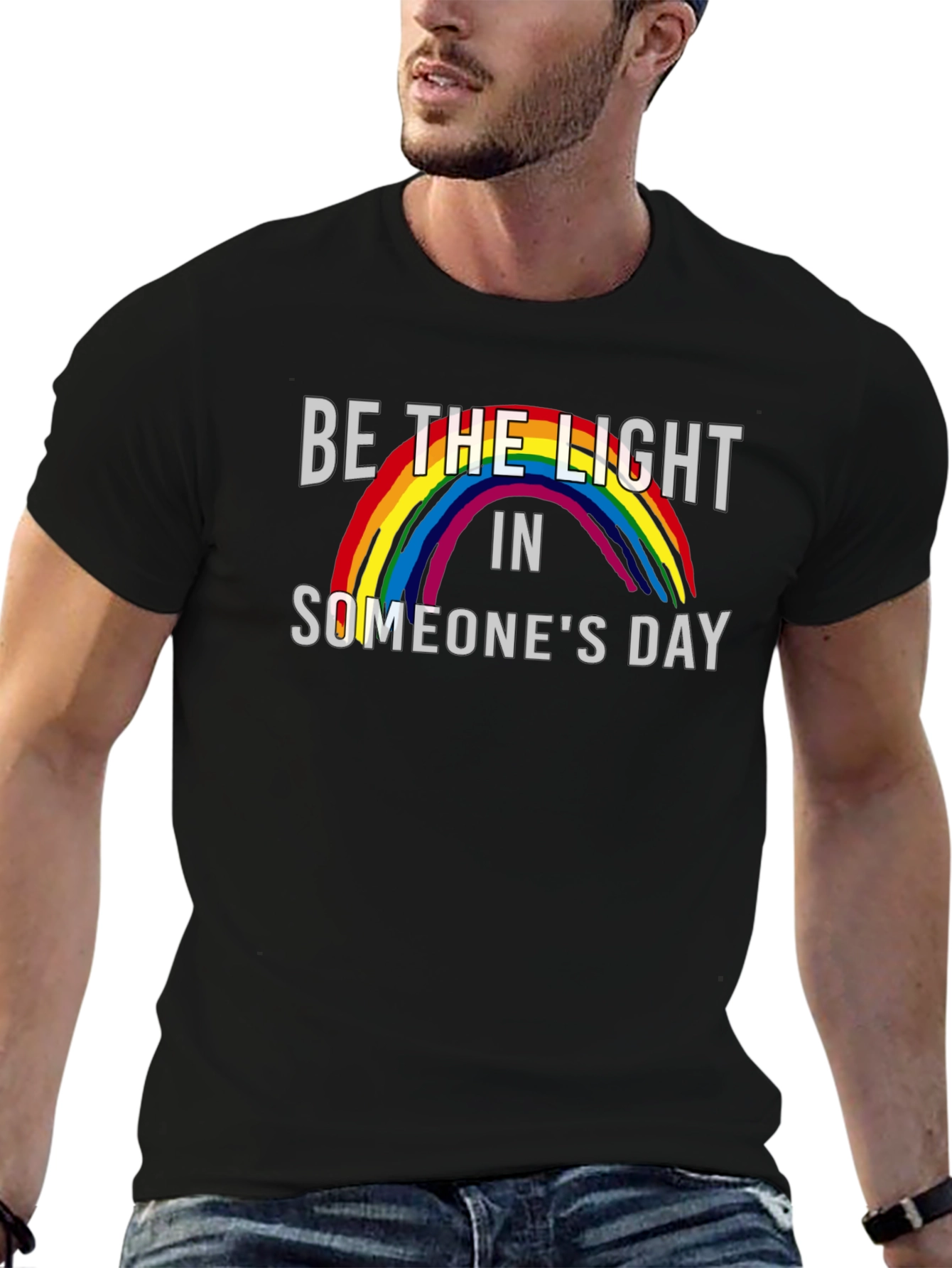 Be the Light Rainbow Graphic Tee - Black