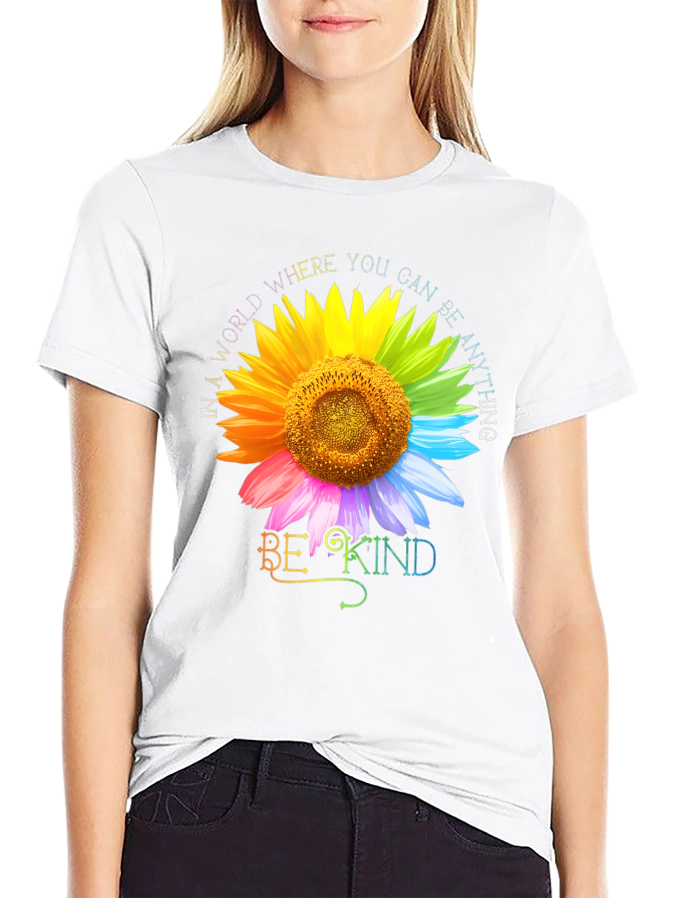 Be Kind Rainbow Sunflower Graphic Tee
