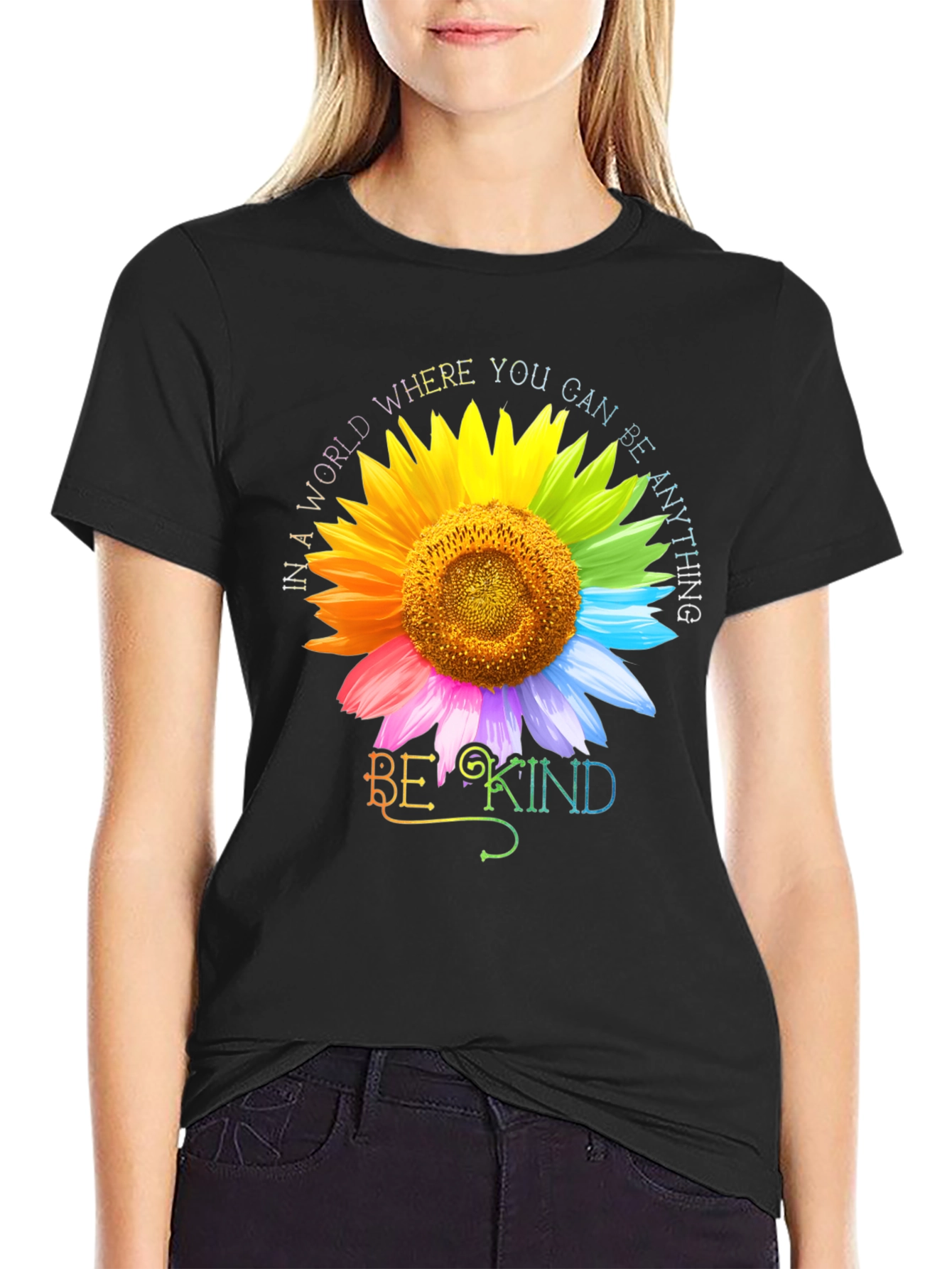 Be Kind Rainbow Sunflower Graphic Tee