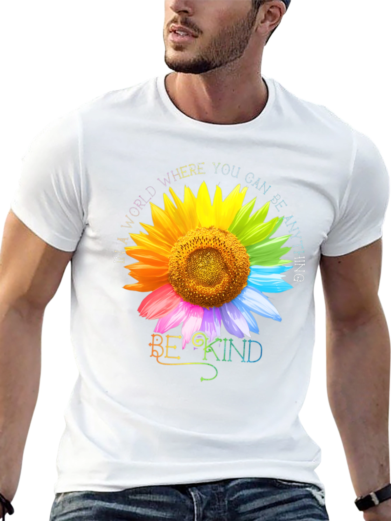 Be Kind Rainbow Sunflower Graphic Tee