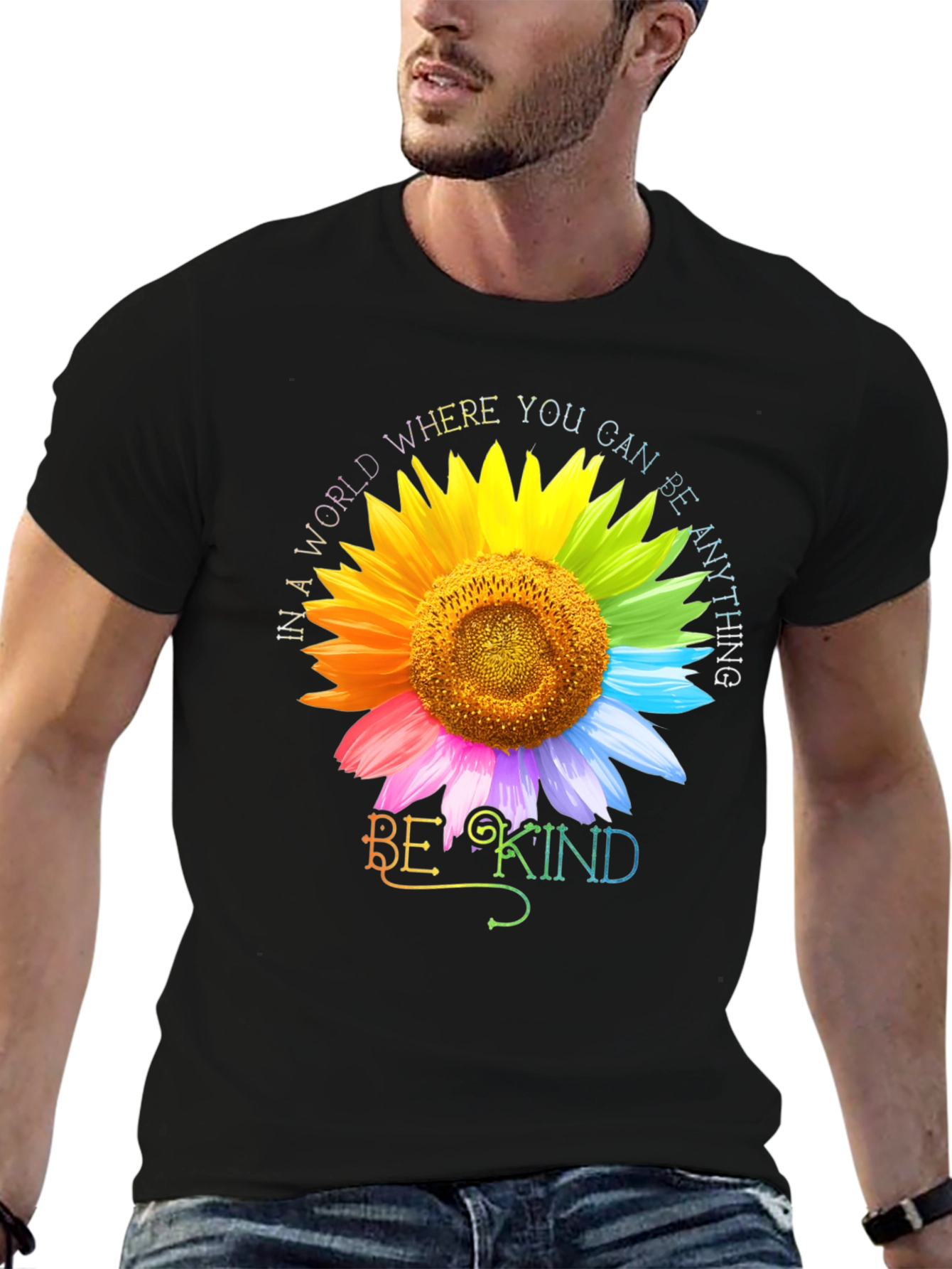 Be Kind Rainbow Sunflower Graphic Tee