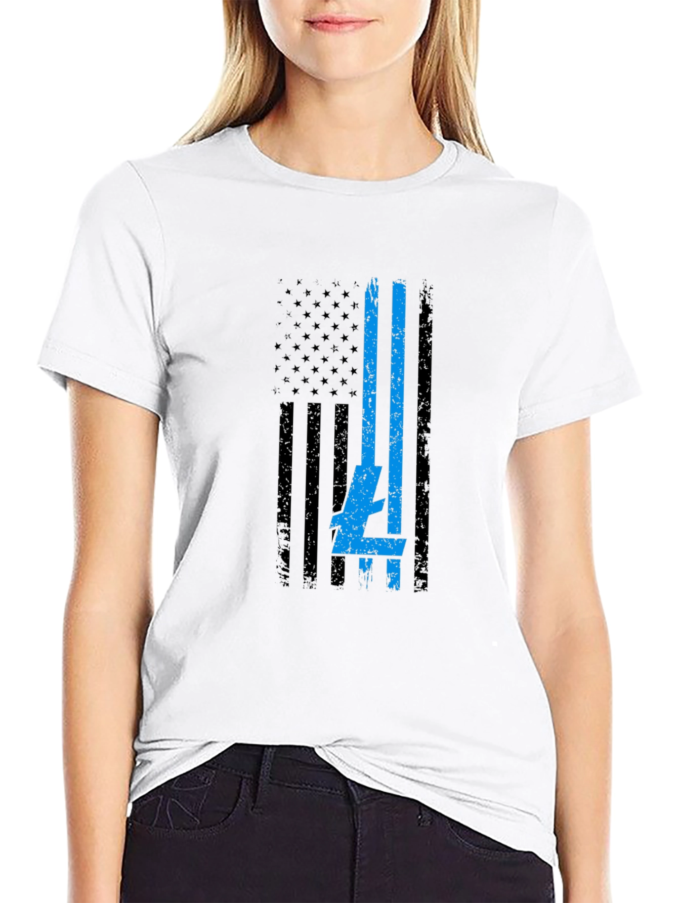 USA Flag Blue Line T-Shirt - Patriotic Support