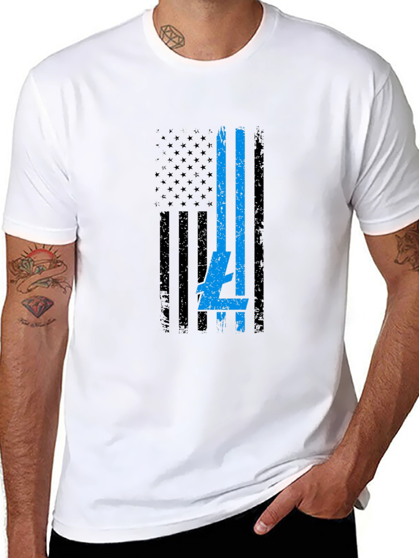 USA Flag Blue Line T-Shirt - Patriotic Support
