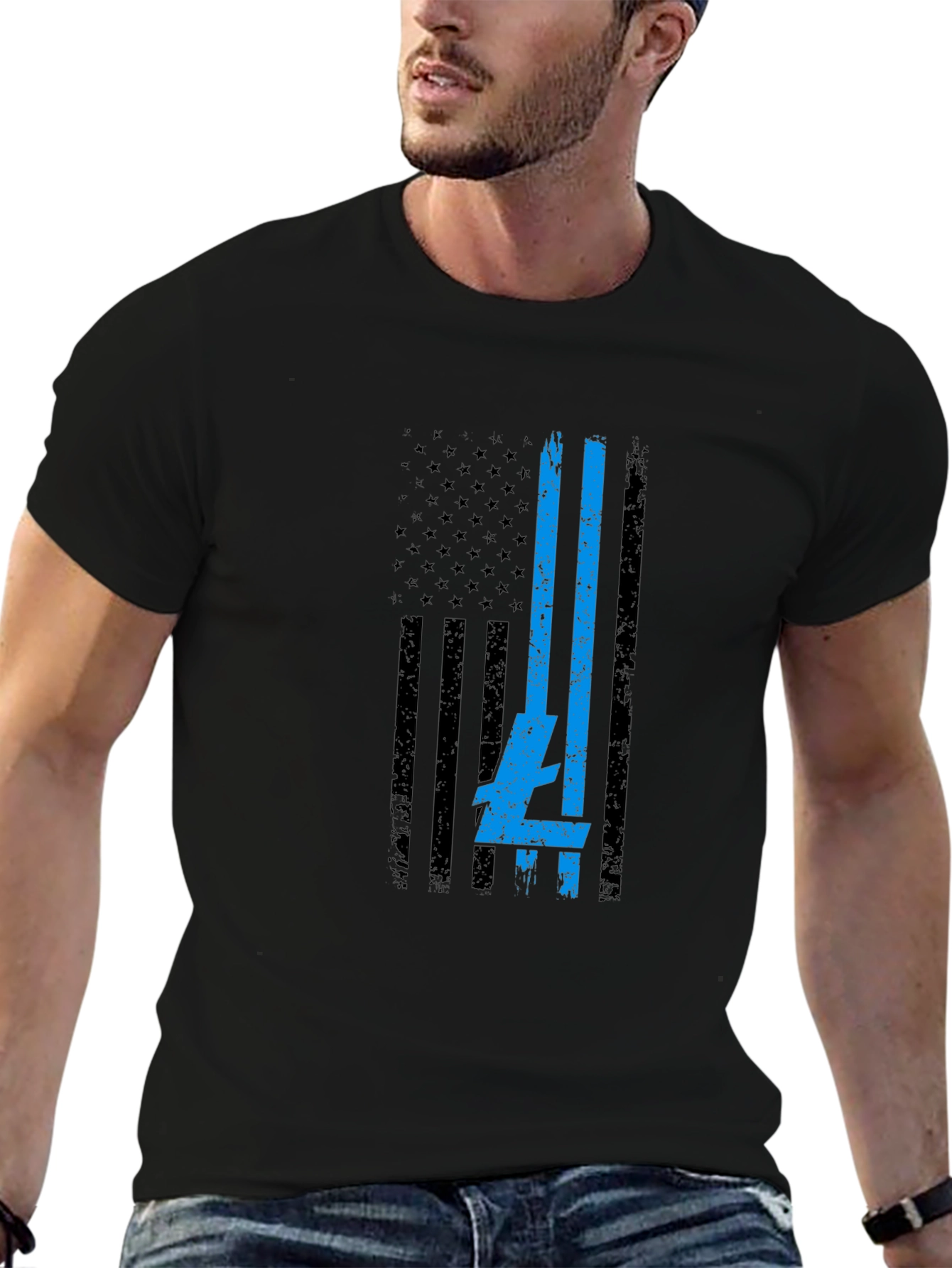 USA Flag Blue Line T-Shirt - Patriotic Support
