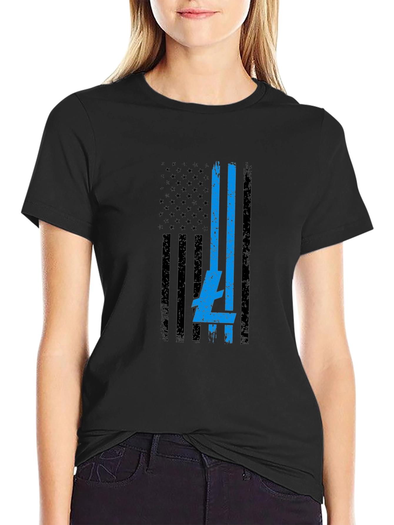 USA Flag Blue Line T-Shirt - Patriotic Support