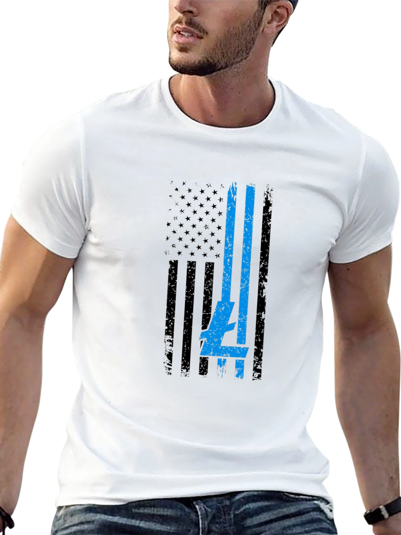 USA Flag Blue Line T-Shirt - Patriotic Support