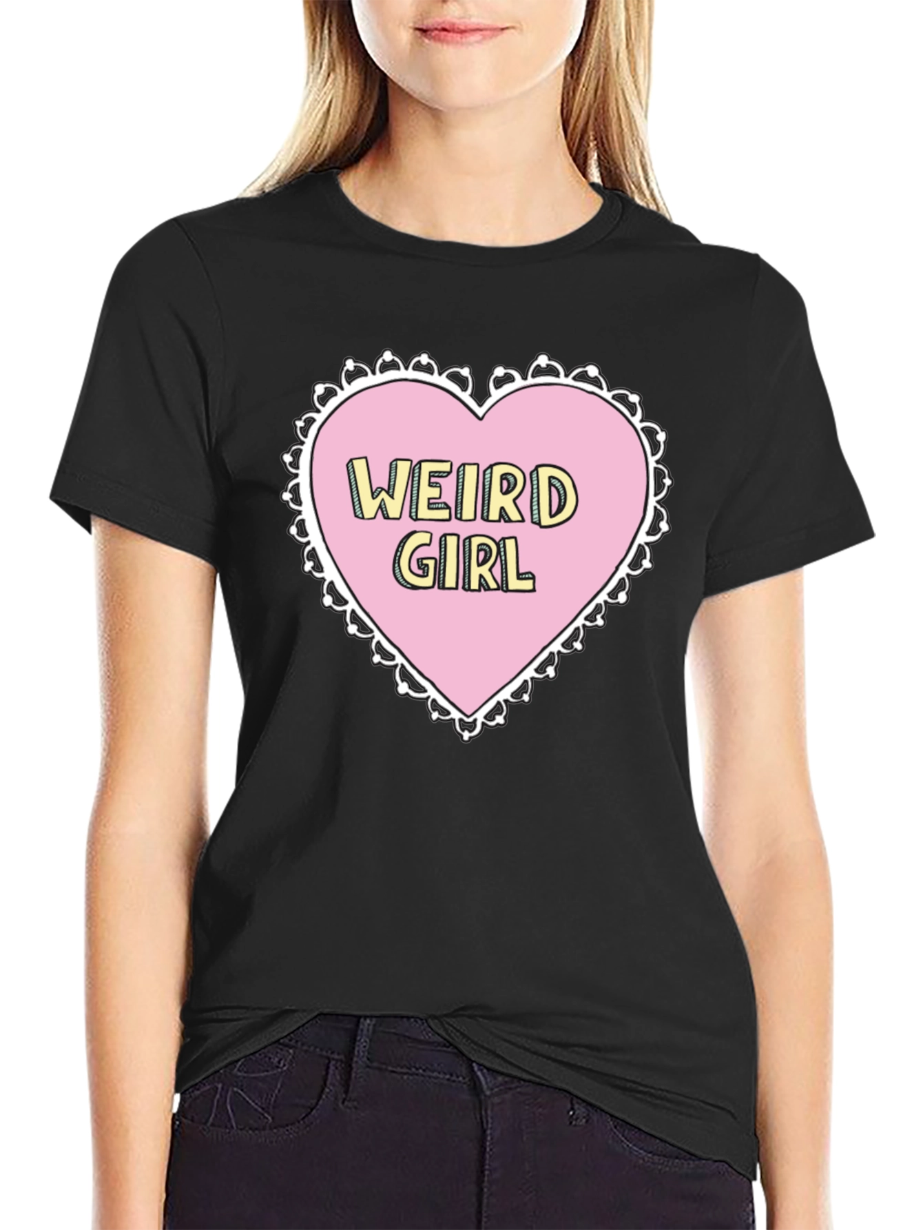 Weird Girl Heart Graphic Black T-Shirt