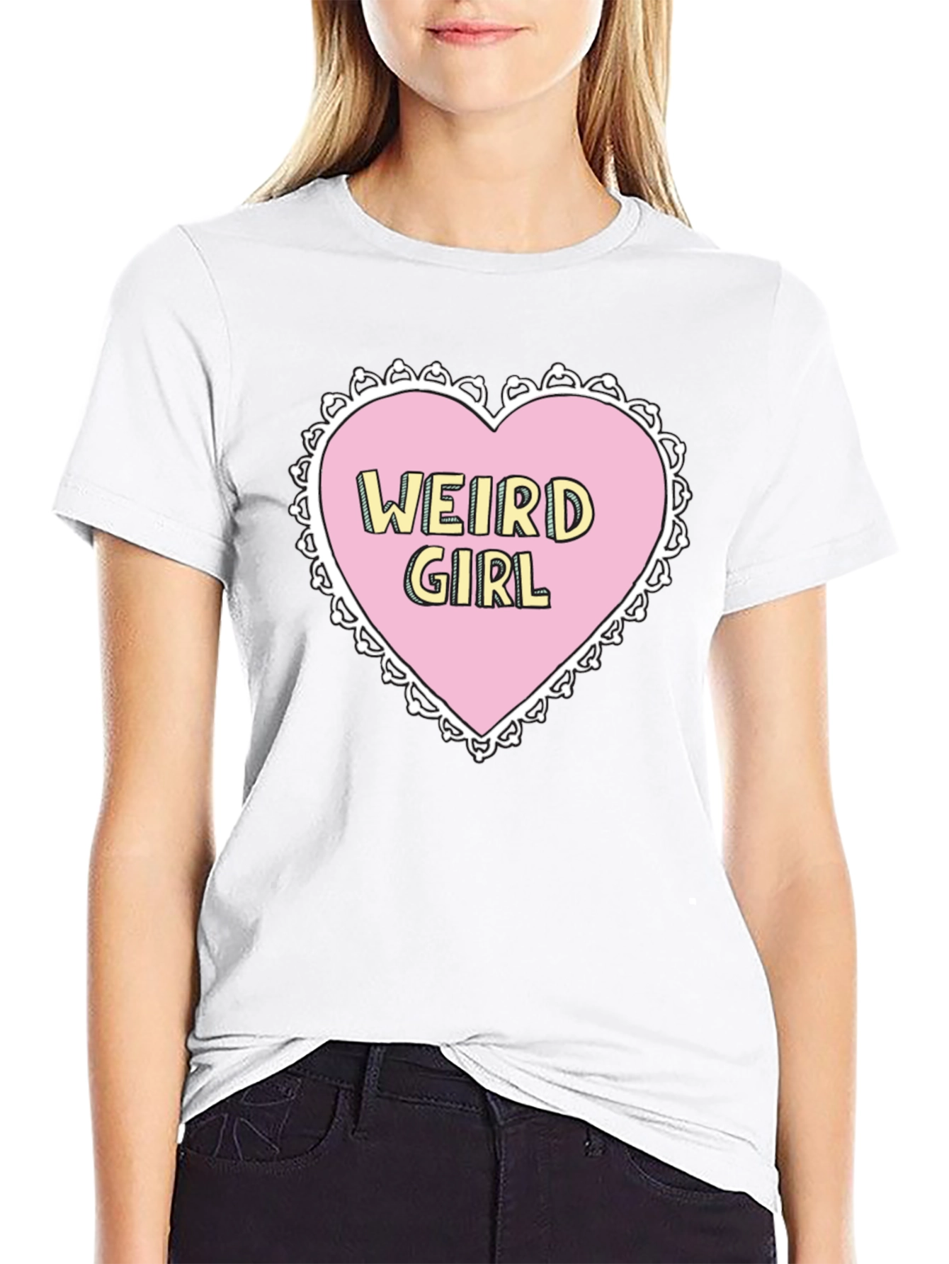 Weird Girl Heart Graphic Black T-Shirt