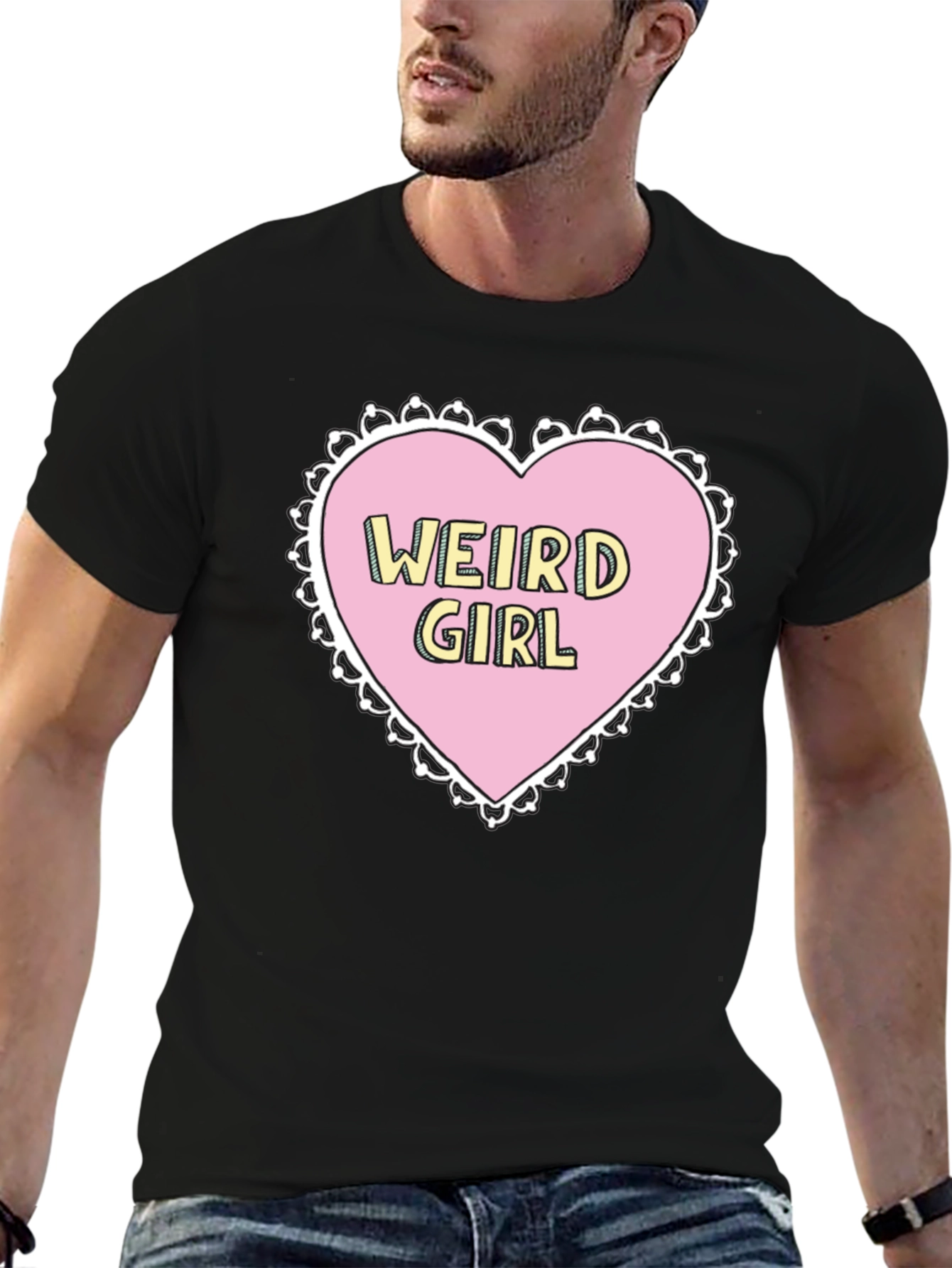 Weird Girl Heart Graphic Black T-Shirt