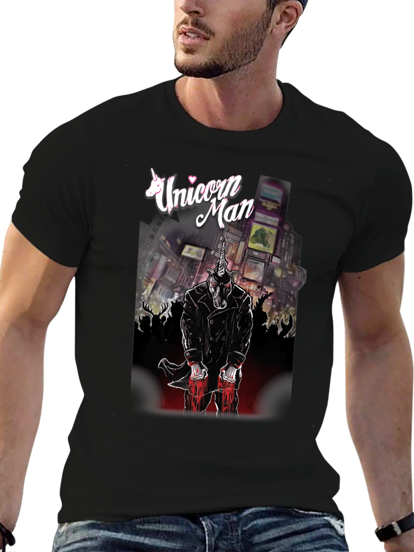 Unicorn Man Graphic T-Shirt - Black