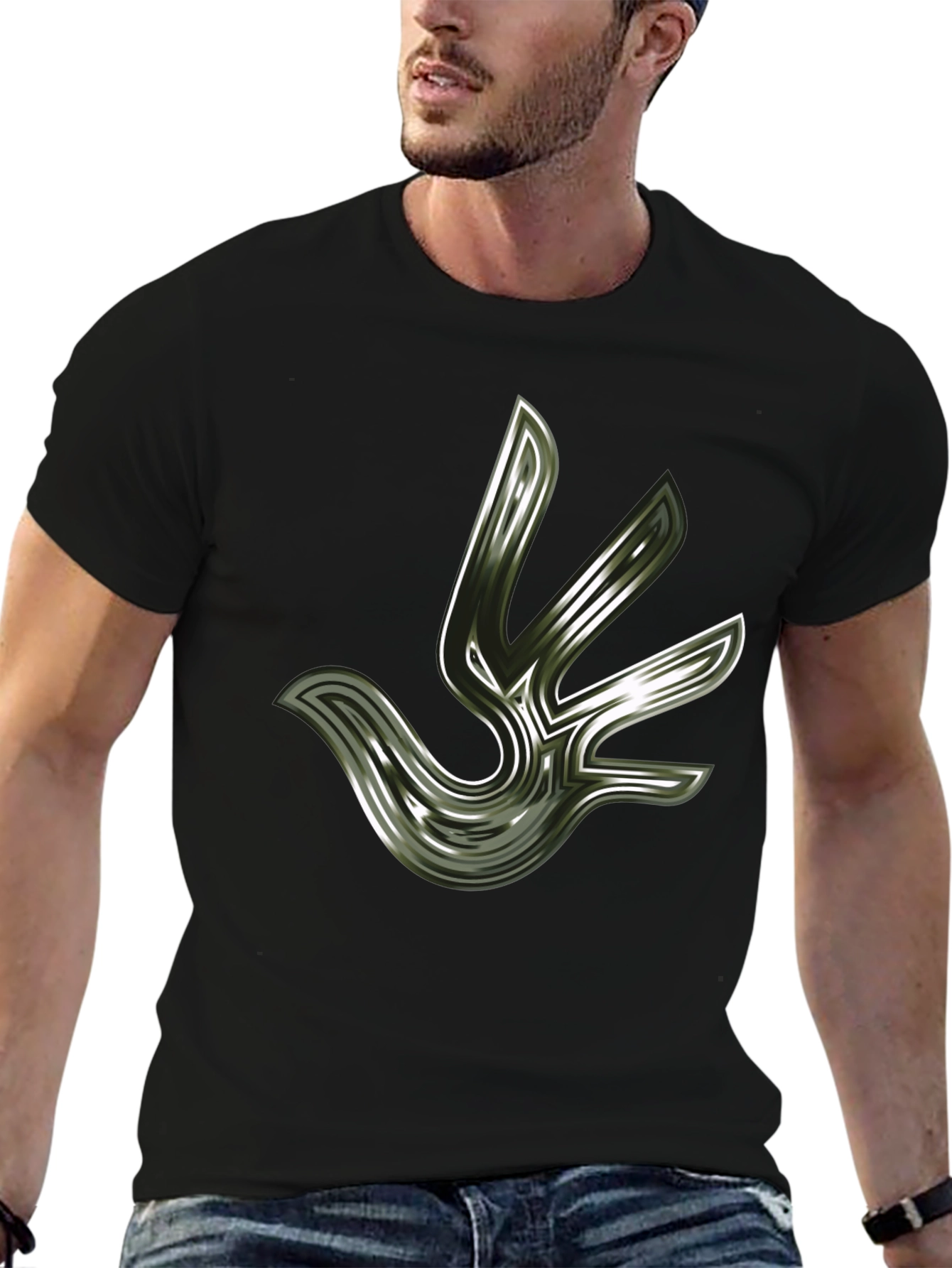 Abstract Bird Graphic Black T-Shirt